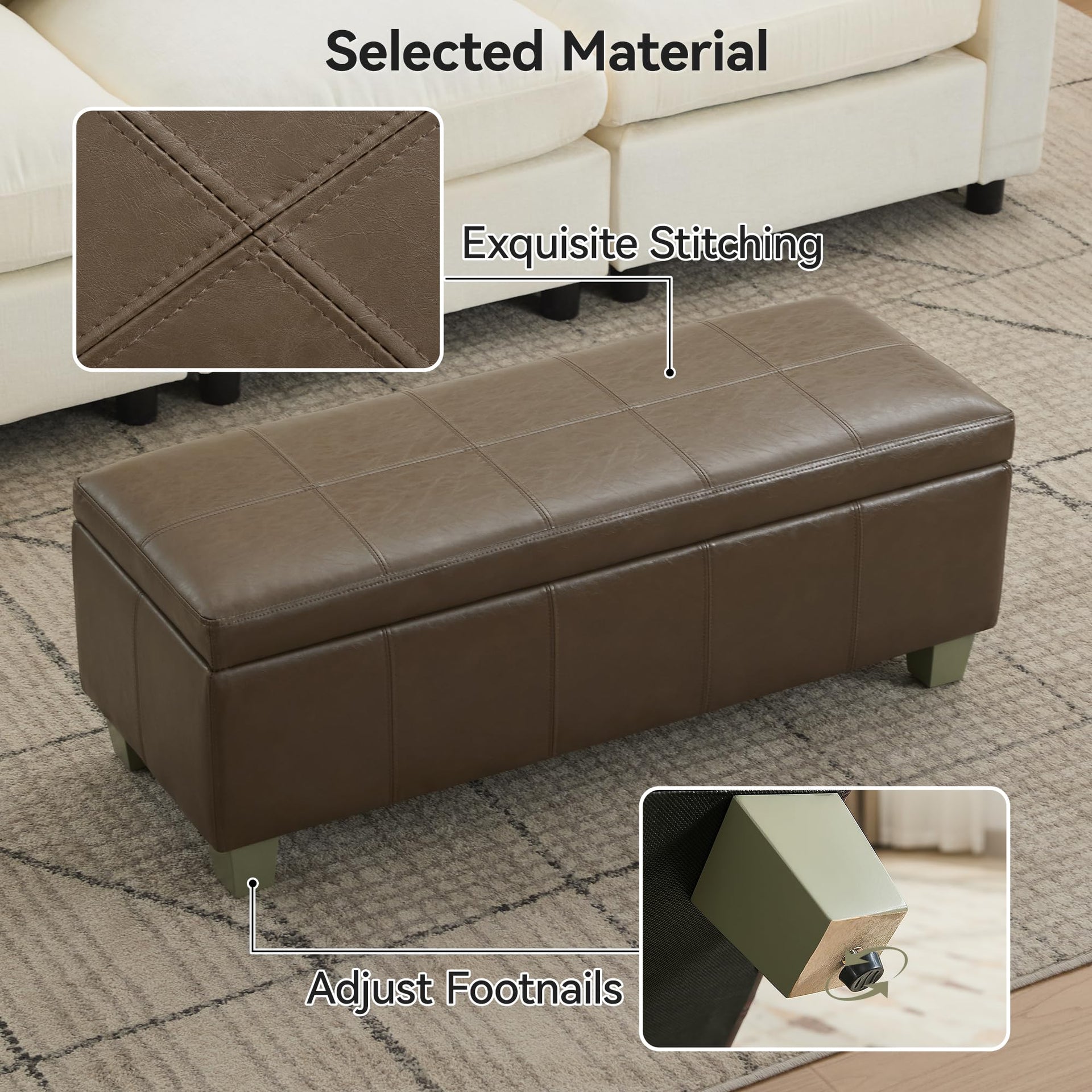 41" Faux Leather Storage Ottoman