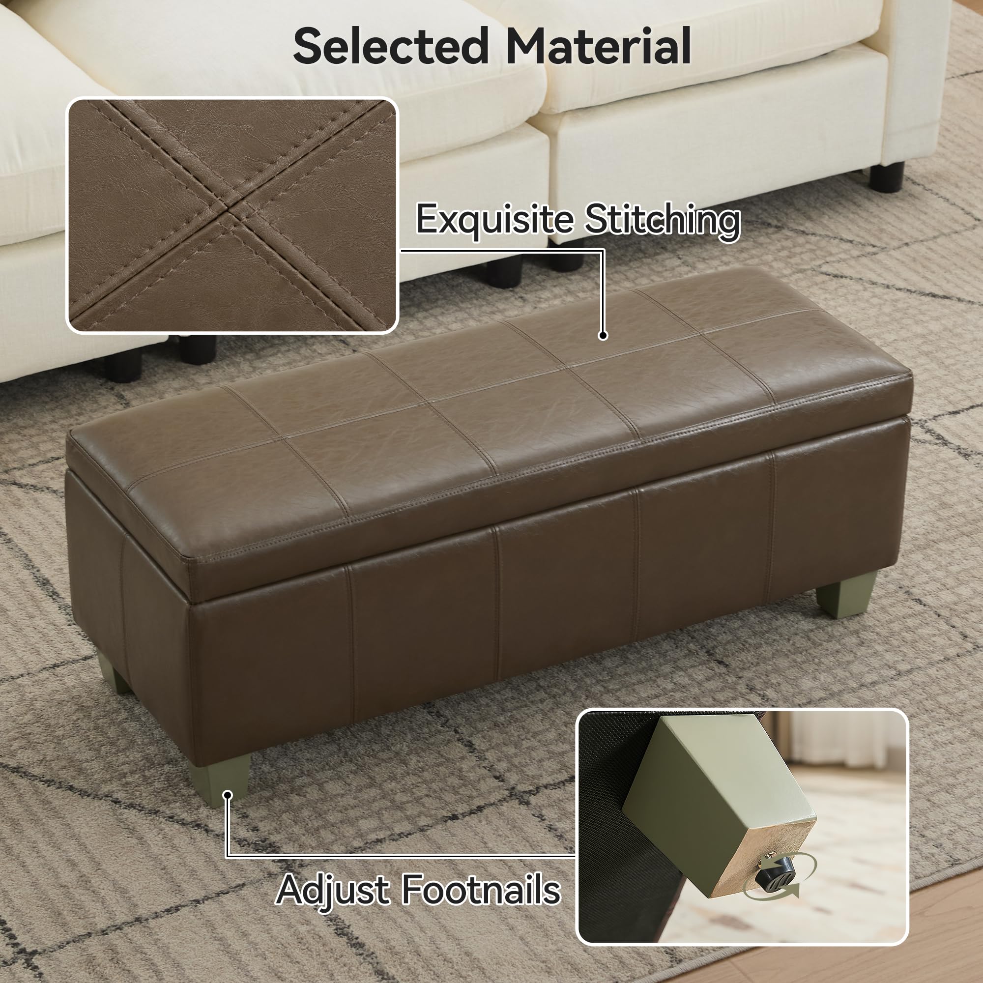 41" Faux Leather Storage Ottoman