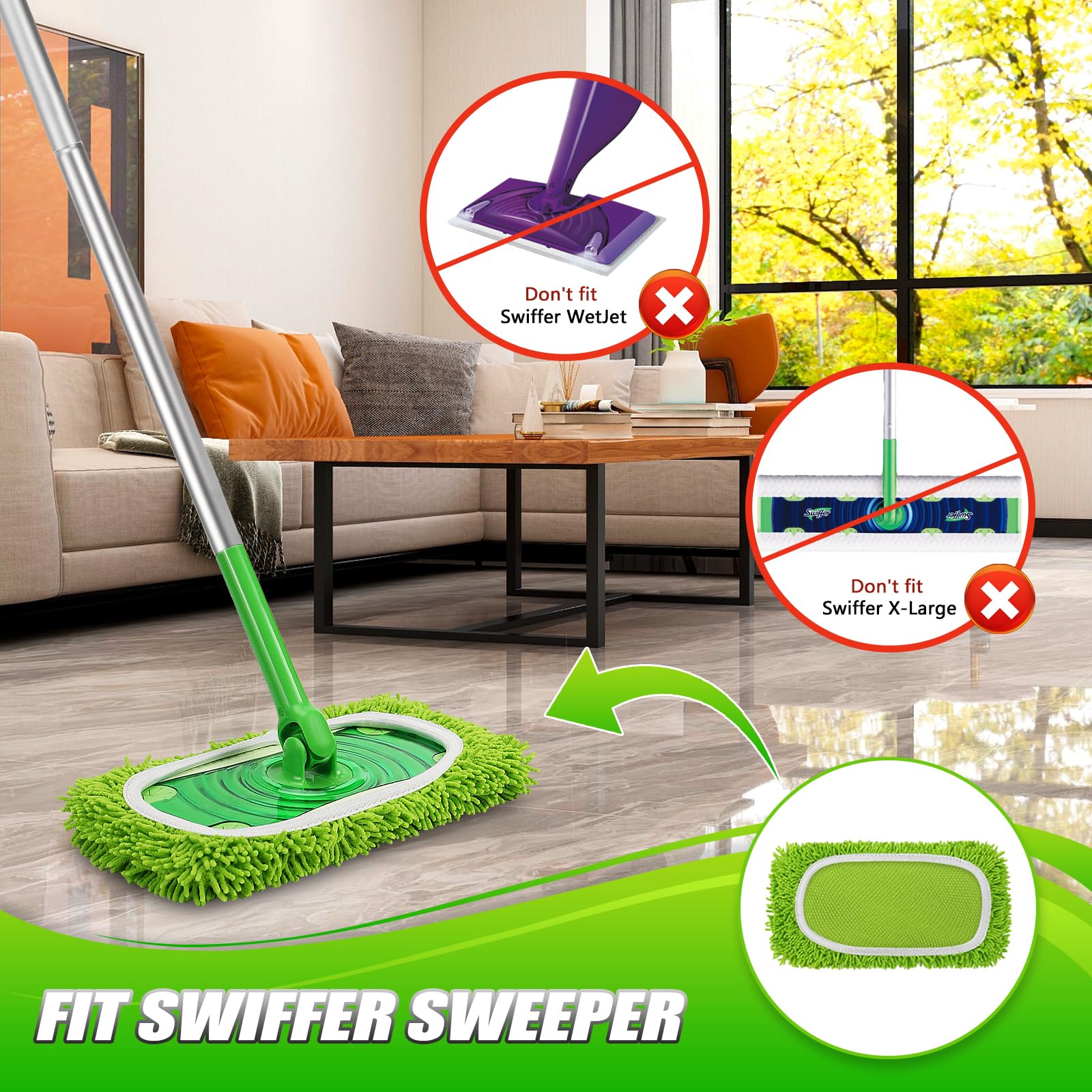 Set of 4 Reusable Microfiber Mop Pads Compatible with Swiffer Sweeper (4 Count)