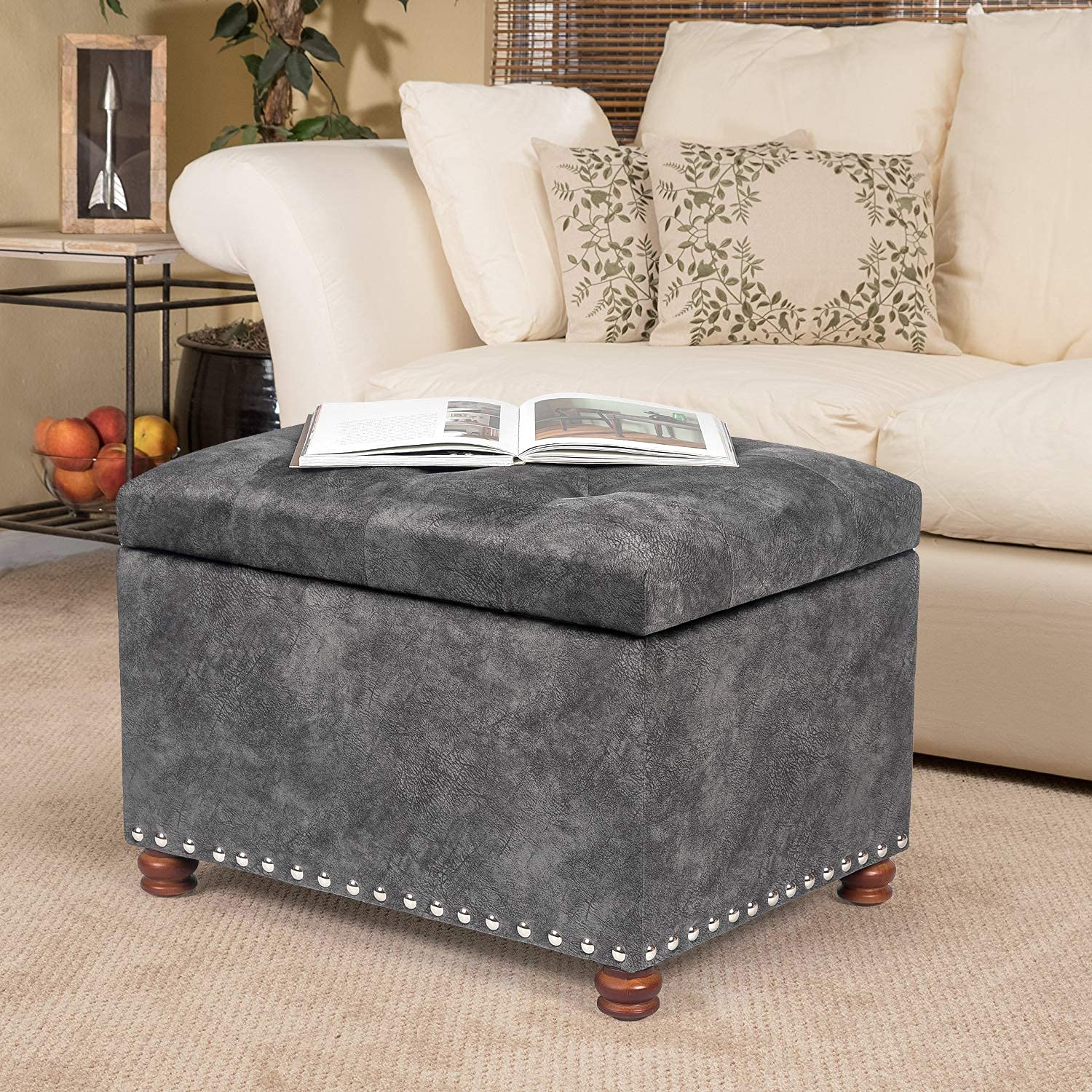24" Rectangular Ottoman with Storage for Living Room