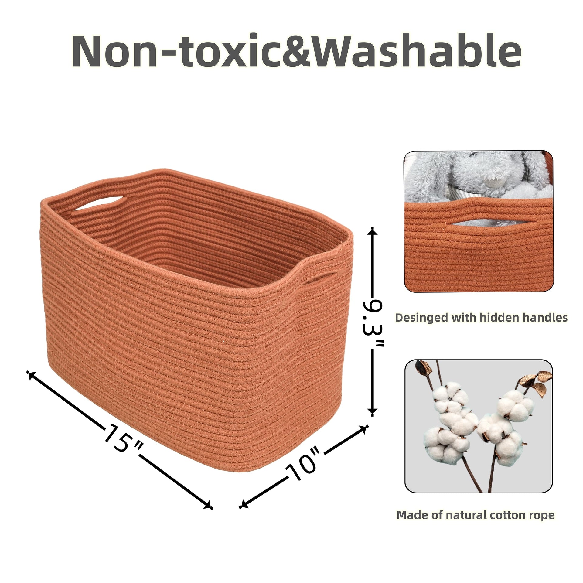Woven Cotton Rope Storage Baskets 15x10x9.3" 3 Pack Rust