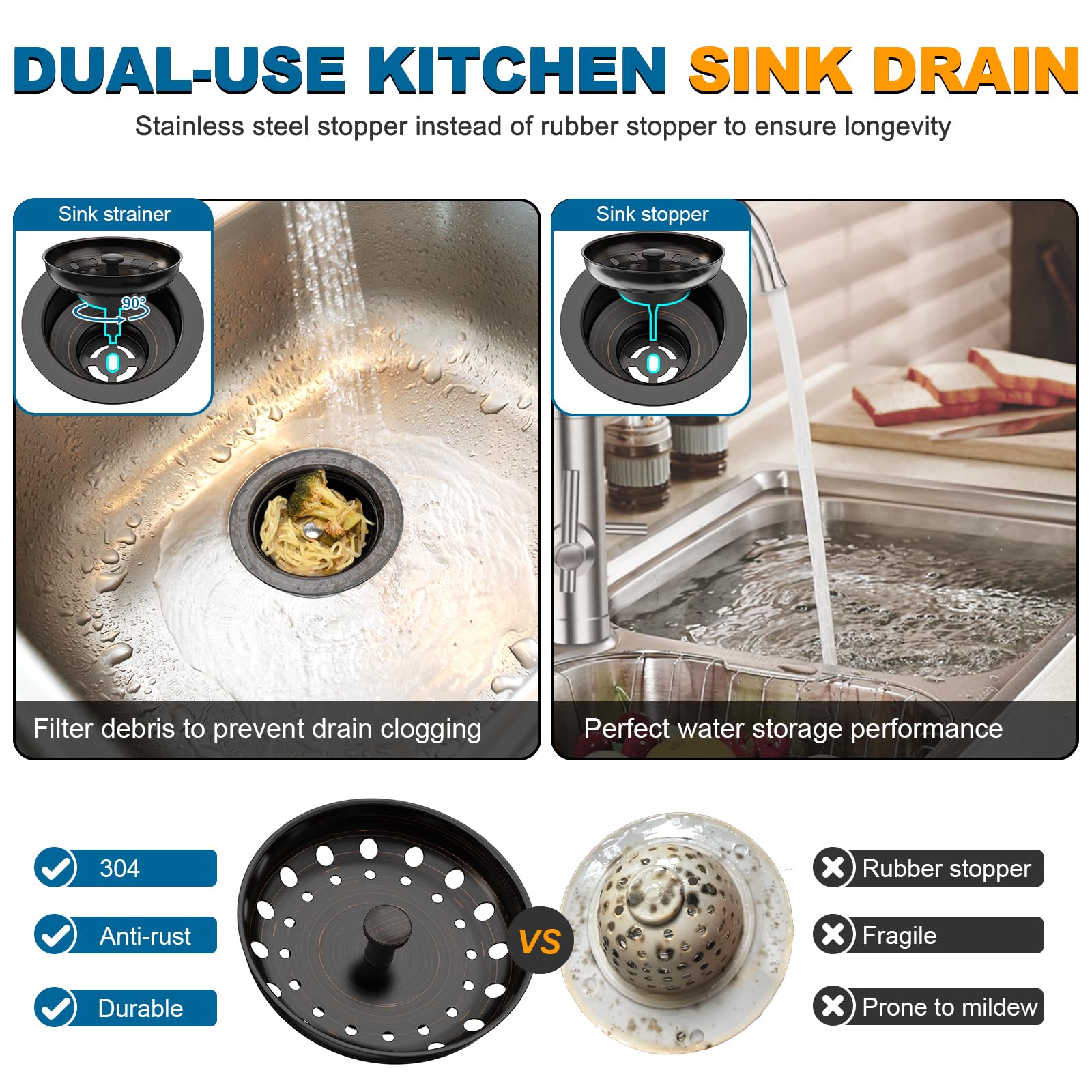 Stainless Steel Bronze Sink Drain Strainer Kit 3