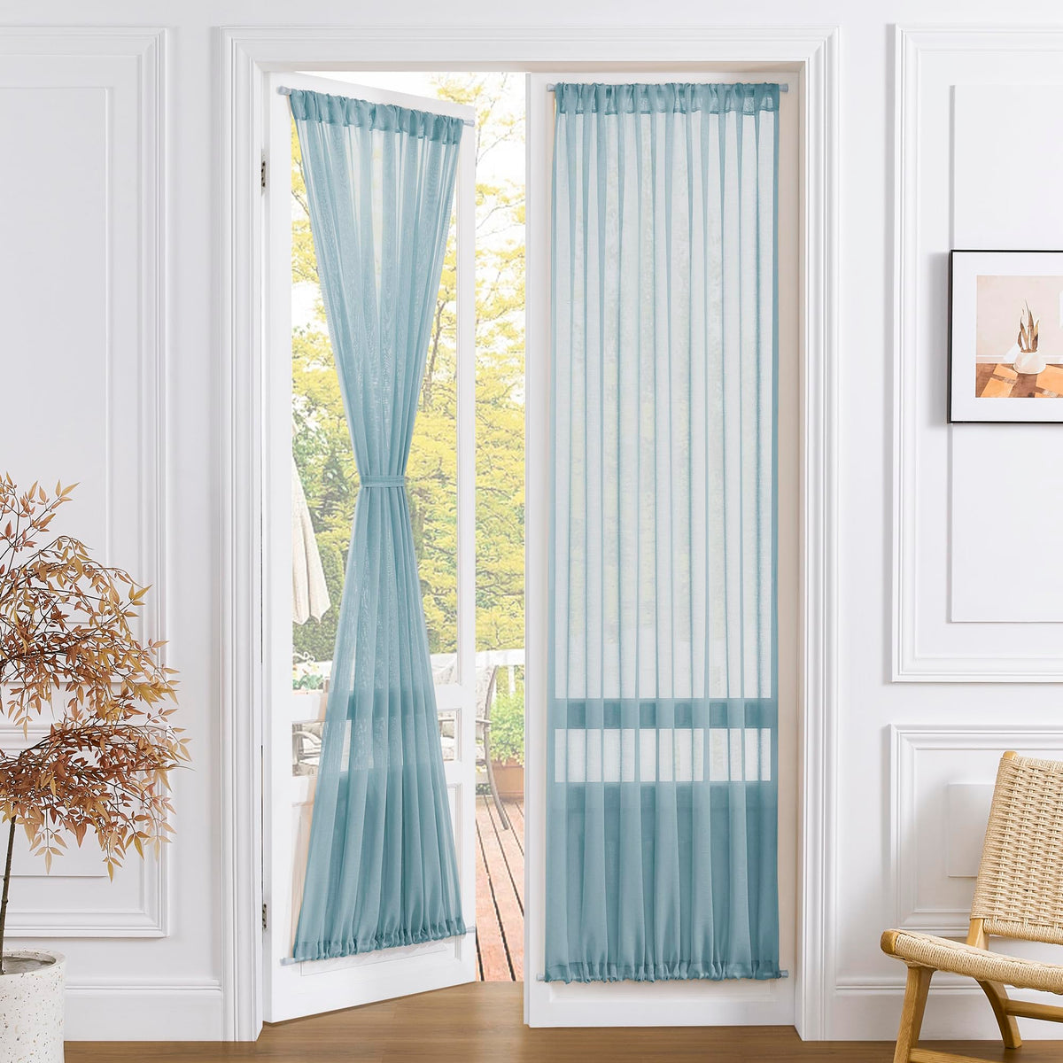 Sheer Door Curtain Closet Linen Textured Curtains Sheer Doorway Light Filtering Voile Patio Glass Doors Rod Pocket Curtain French Door