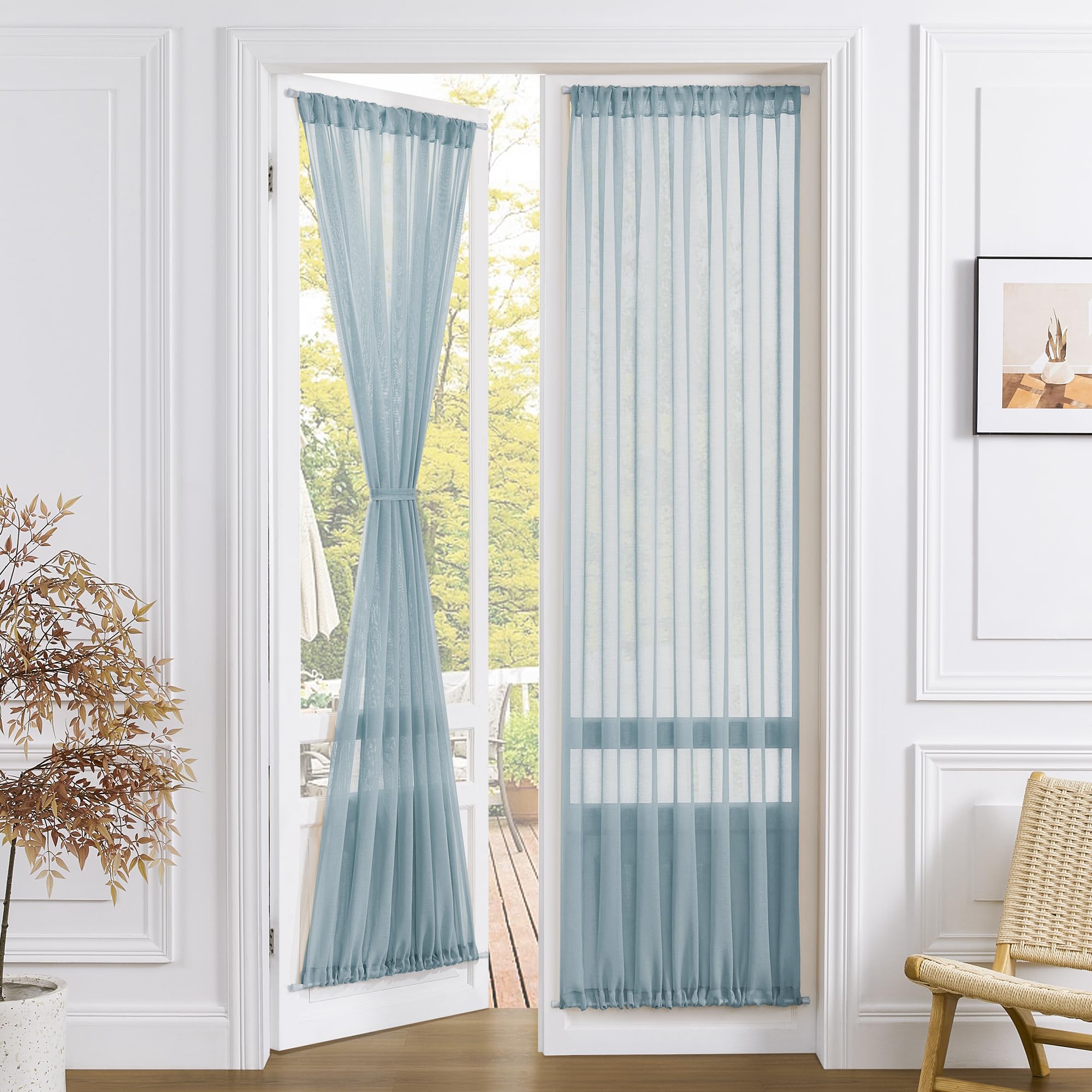 Sheer Door Curtains Closet Linen Textured Curtain Sheers Doorway Light Filtering Voile Patio Glass Door Rod Pocket Curtains French Doors