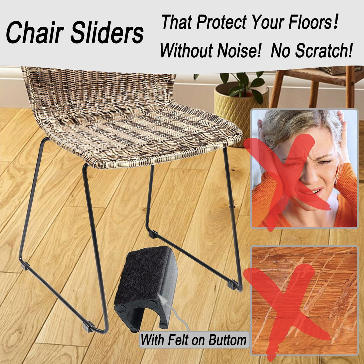 Rectangle U Shaped Sled Chair Leg Tips Cap with Felt Pads (24 Count)