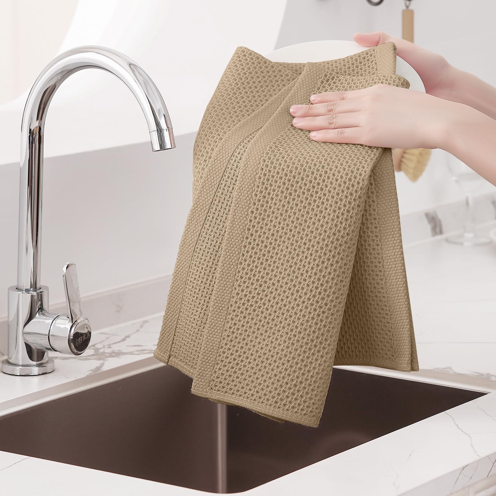 100% Cotton Oversized Waffle Weave Kitchen Towels 6 (6 Count)