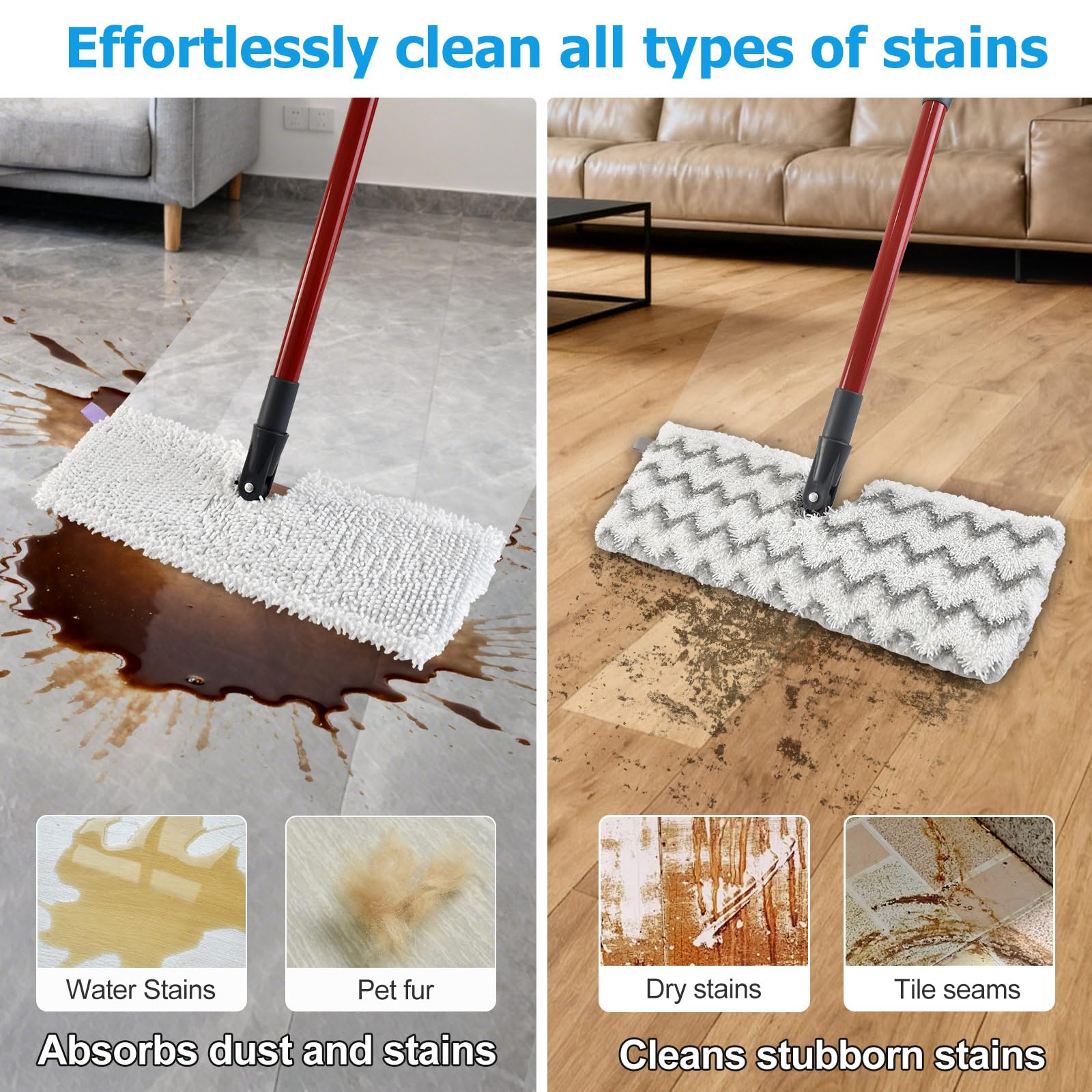 Mops for Floor Cleaning with 58" Long Handle and 4 Microfiber Mop Pads - ModHome Supplies