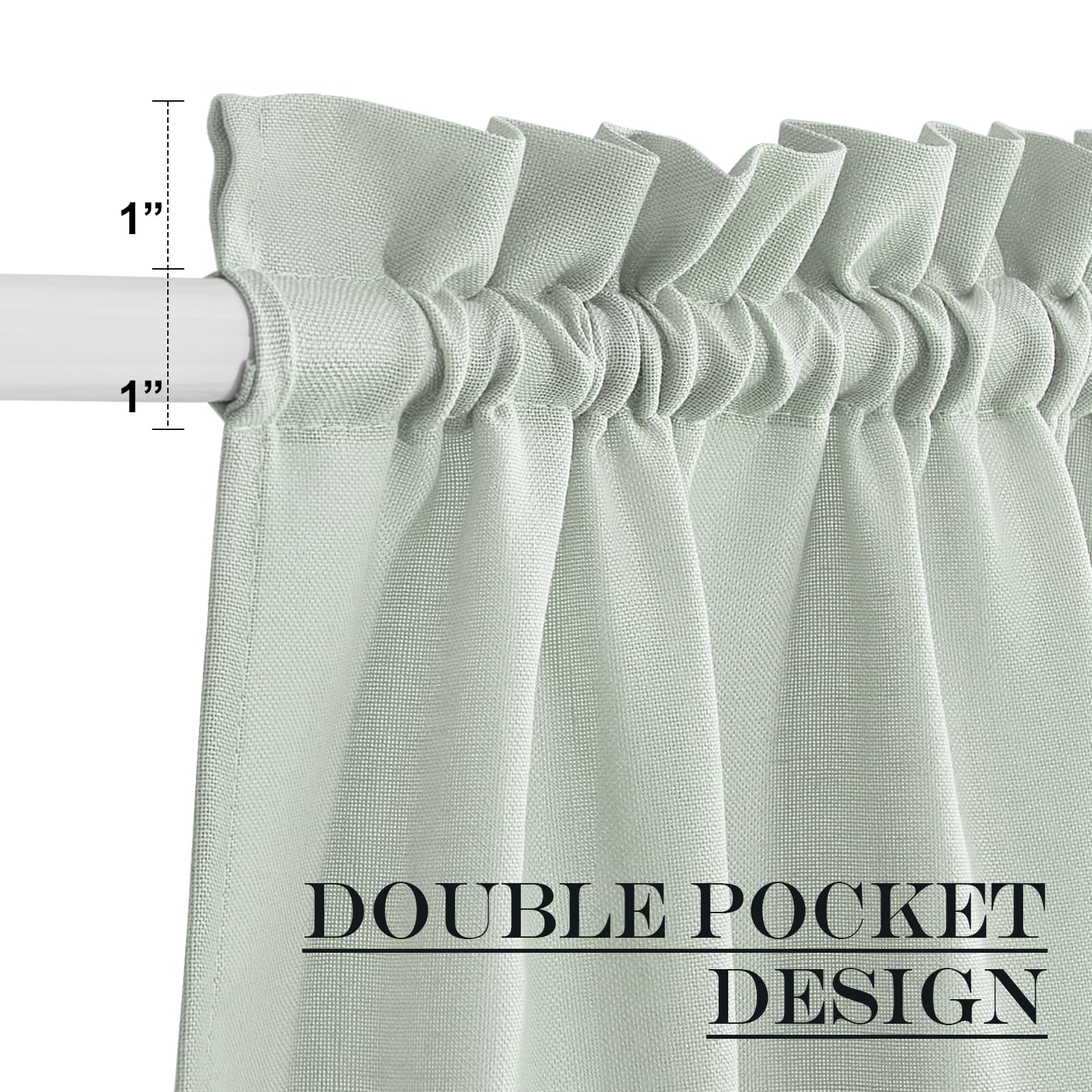 Sage Green Farmhouse Linen French Door Curtains for Window