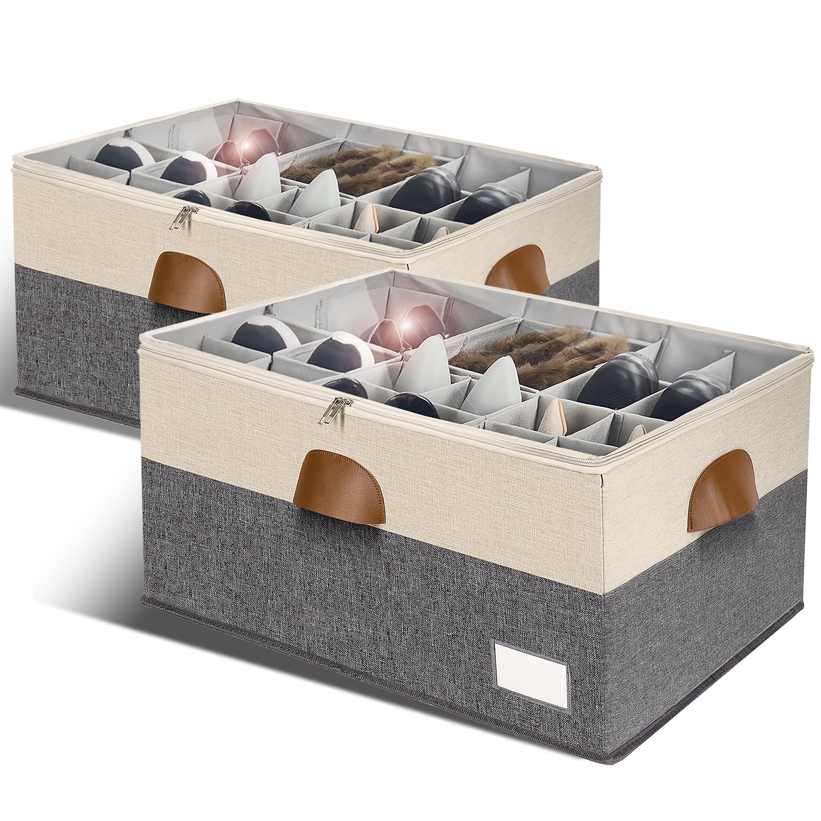 2 Pack Shoe Organizer for Closet Foldable Storage Box with Clear Cover (2 Count)