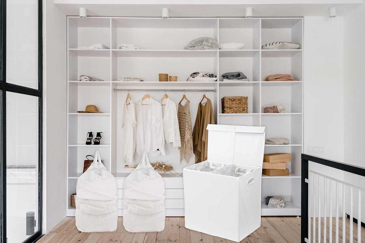 Double Laundry Hamper with Lid & Removable Bags