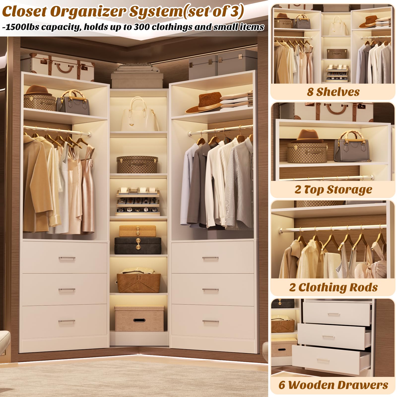 Closet System with 6 Drawers & 10 Shelves