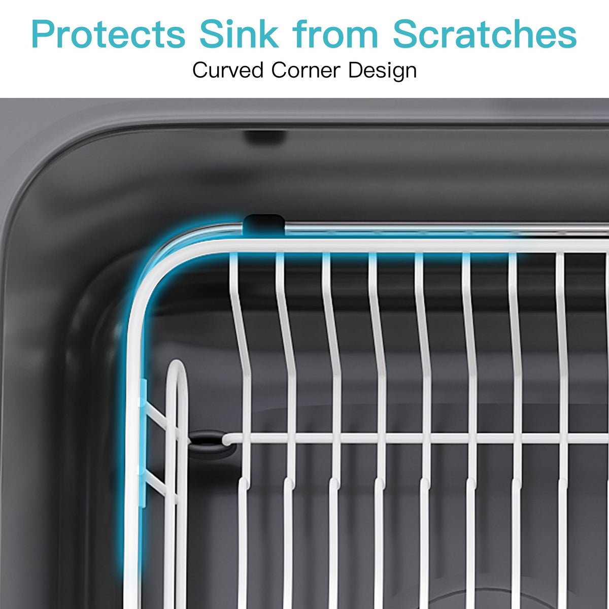 White Dish Drying Rack in Sink with Utensil Holder