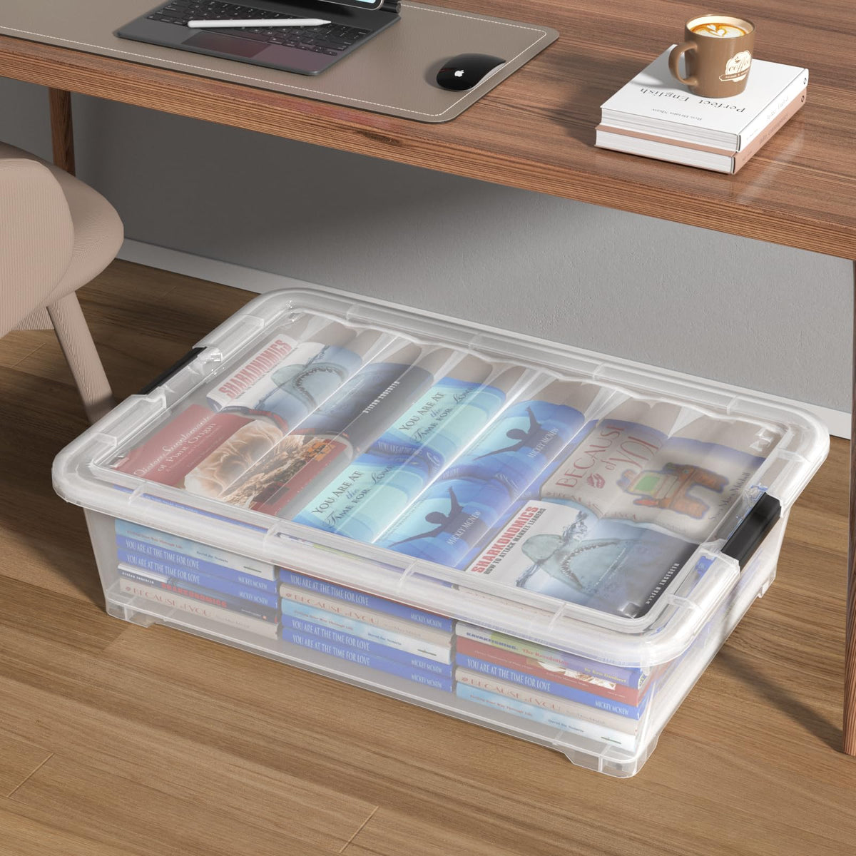 50 Quart Large Clear Under Bed Storage Bins with Wheels (3 Count)