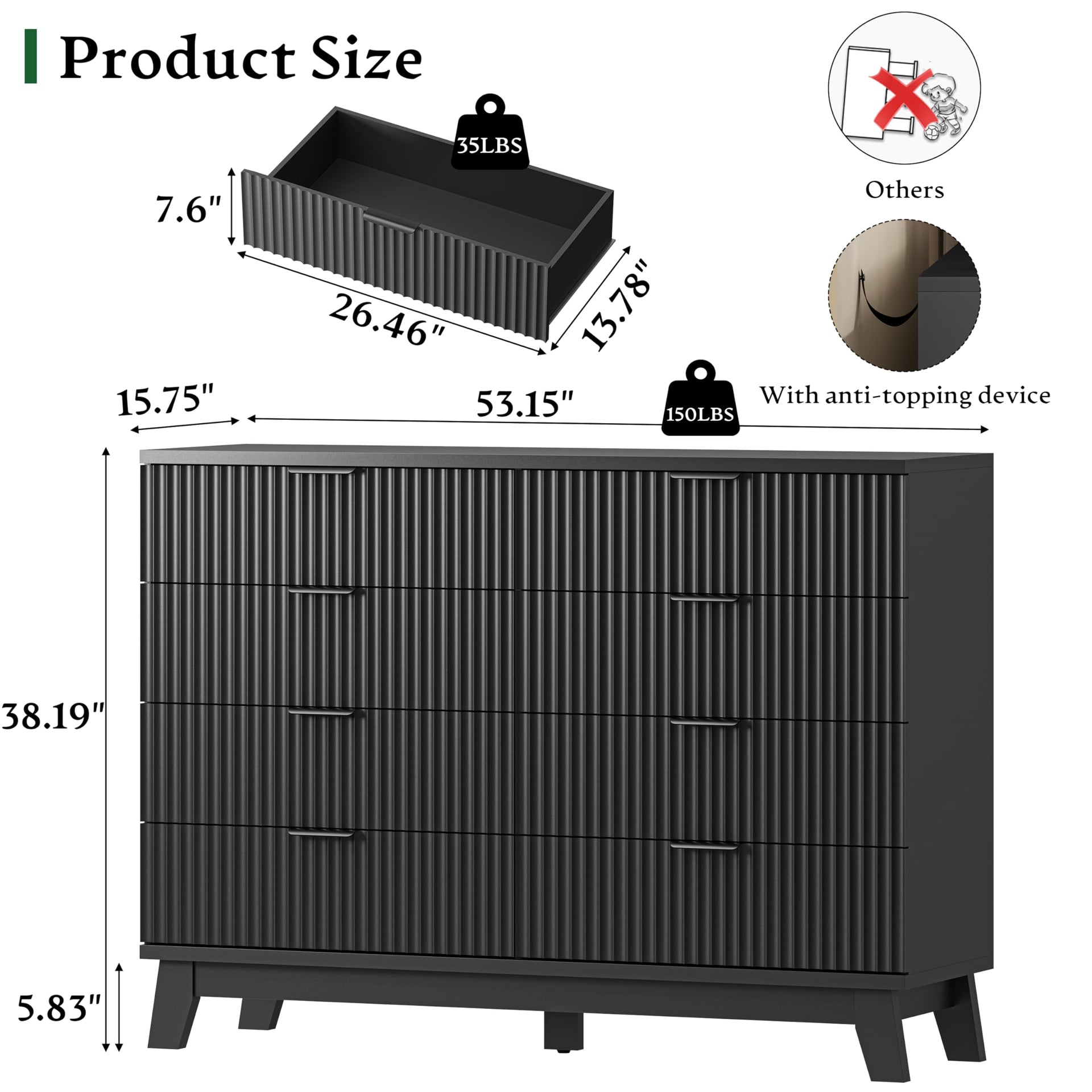 Fluted Dresser with 8 Drawers