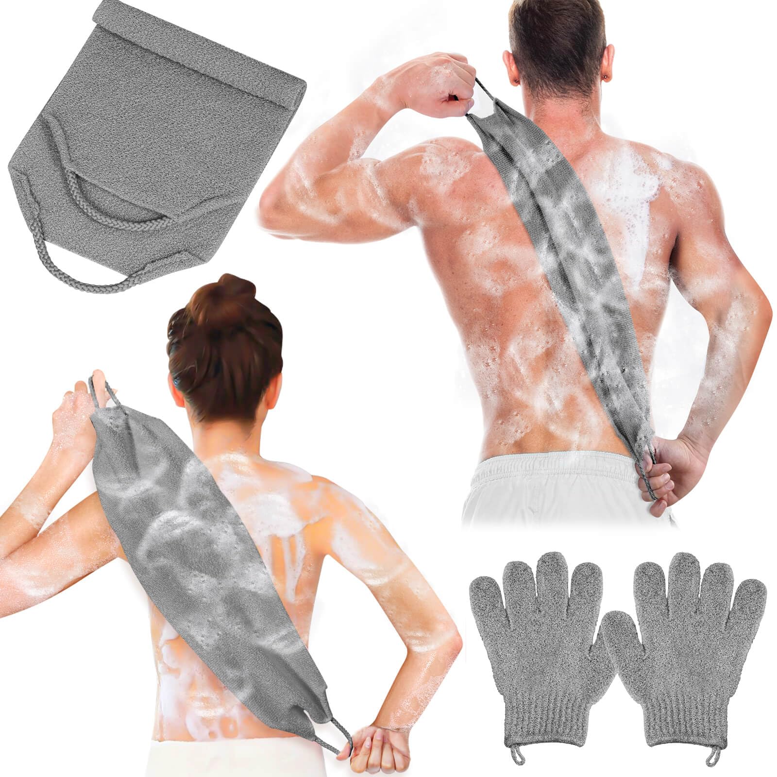 Exfoliating Back Scrubber Bath Gloves Set (3 Count)