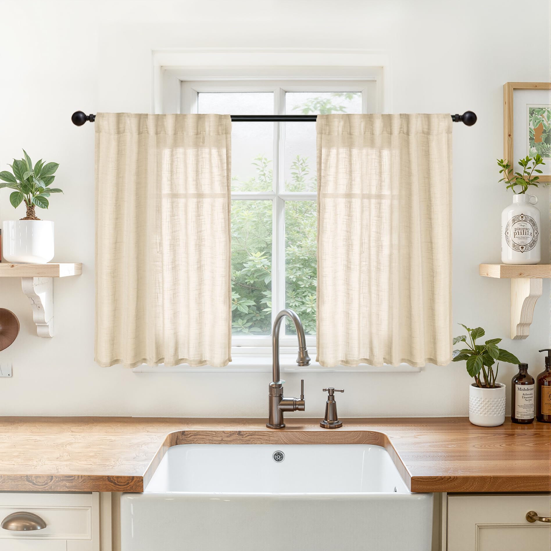 Burlap Linen Curtains 36 Inch Length (2 Count)