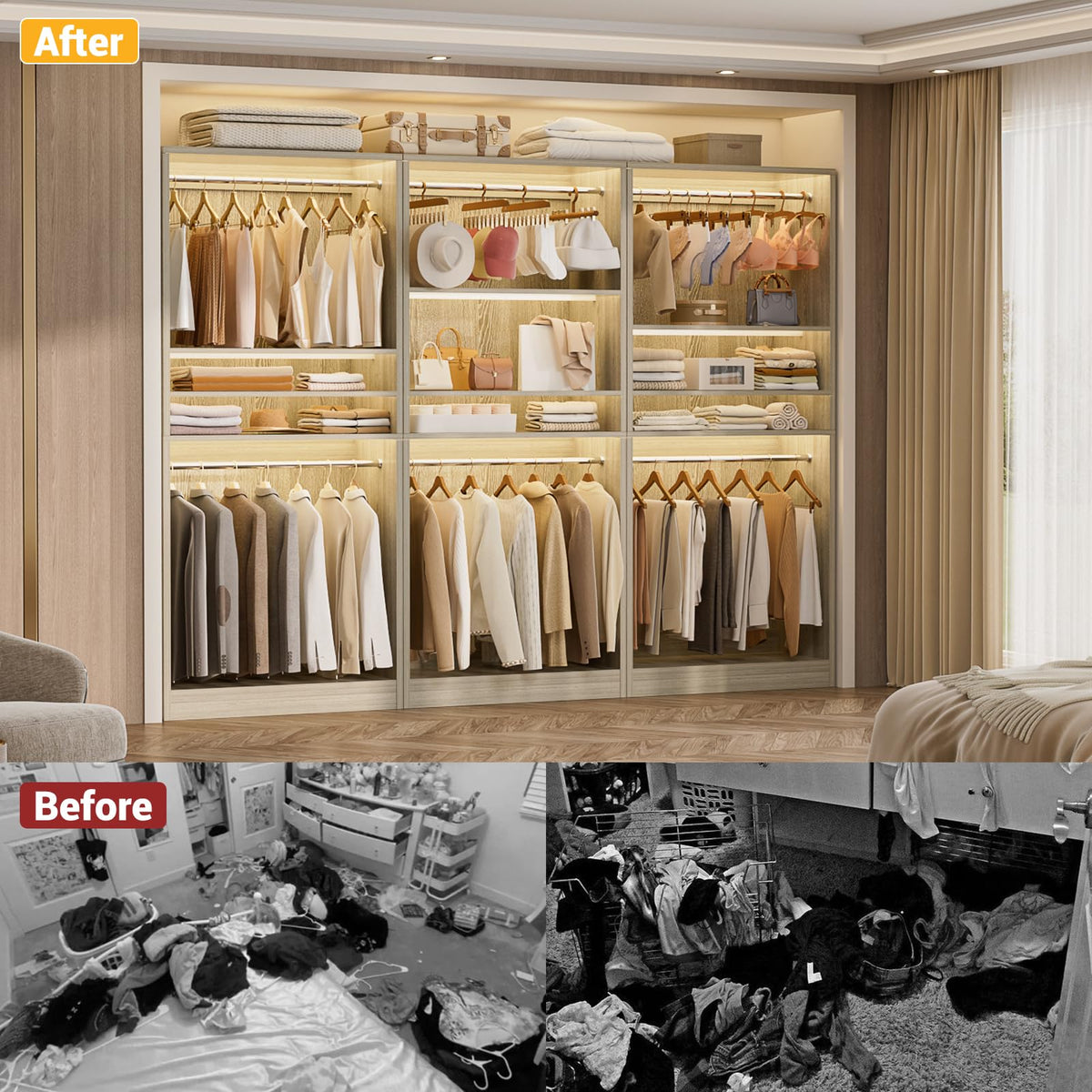 3FT Freestanding Closet System with 2 Hanging Rods & Adjustable Shelve