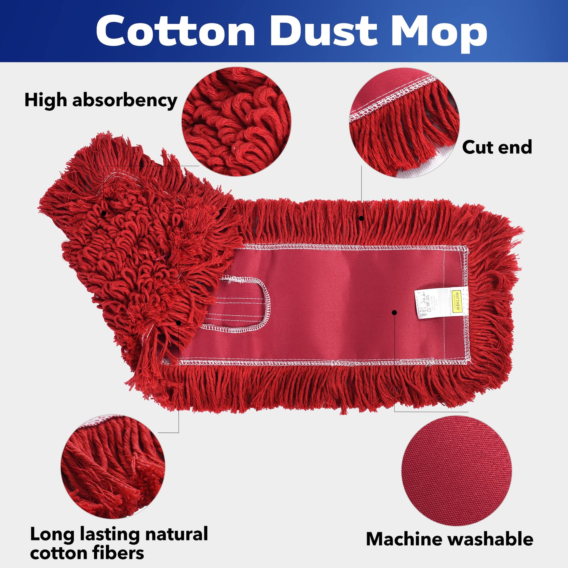 Matthew Cleaning 24'' Industrial Strength Cotton Dust Mop Refill Washable Replacement Heads for Residential & Commercial Use Fit Standard Dust Mop Frames (3 Count) - ModHome Supplies