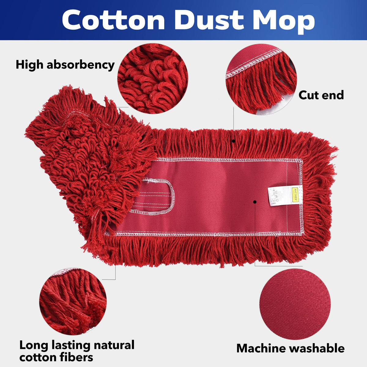 Matthew Cleaning 24'' Industrial Strength Cotton Dust Mop Refill Washable Replacement Heads for Residential & Commercial Use Fit Standard Dust Mop Frames (3 Count) - ModHome Supplies