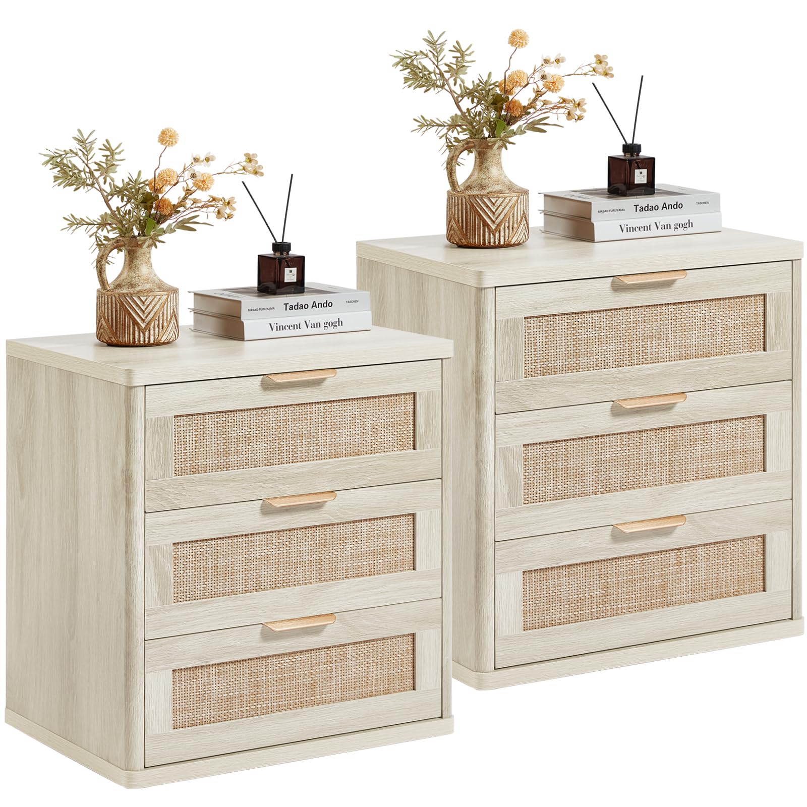 Rattan 23" Nightstands Set of 2 with Drawers for Bedroom (2 Count)