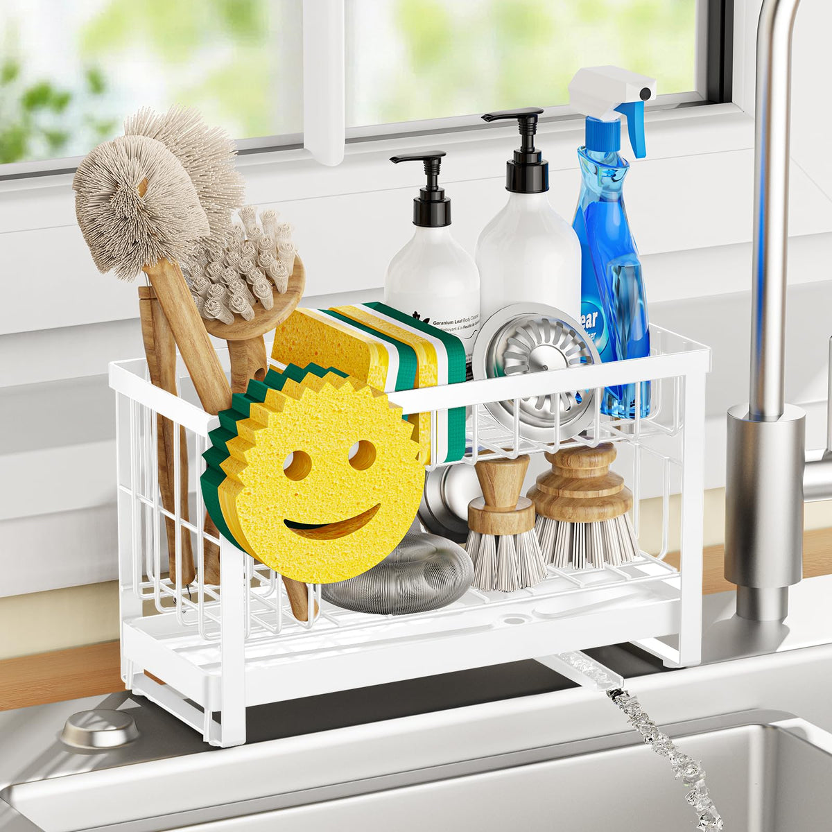 Sponge Holder for Kitchen Sink with Flexible Smiley Face