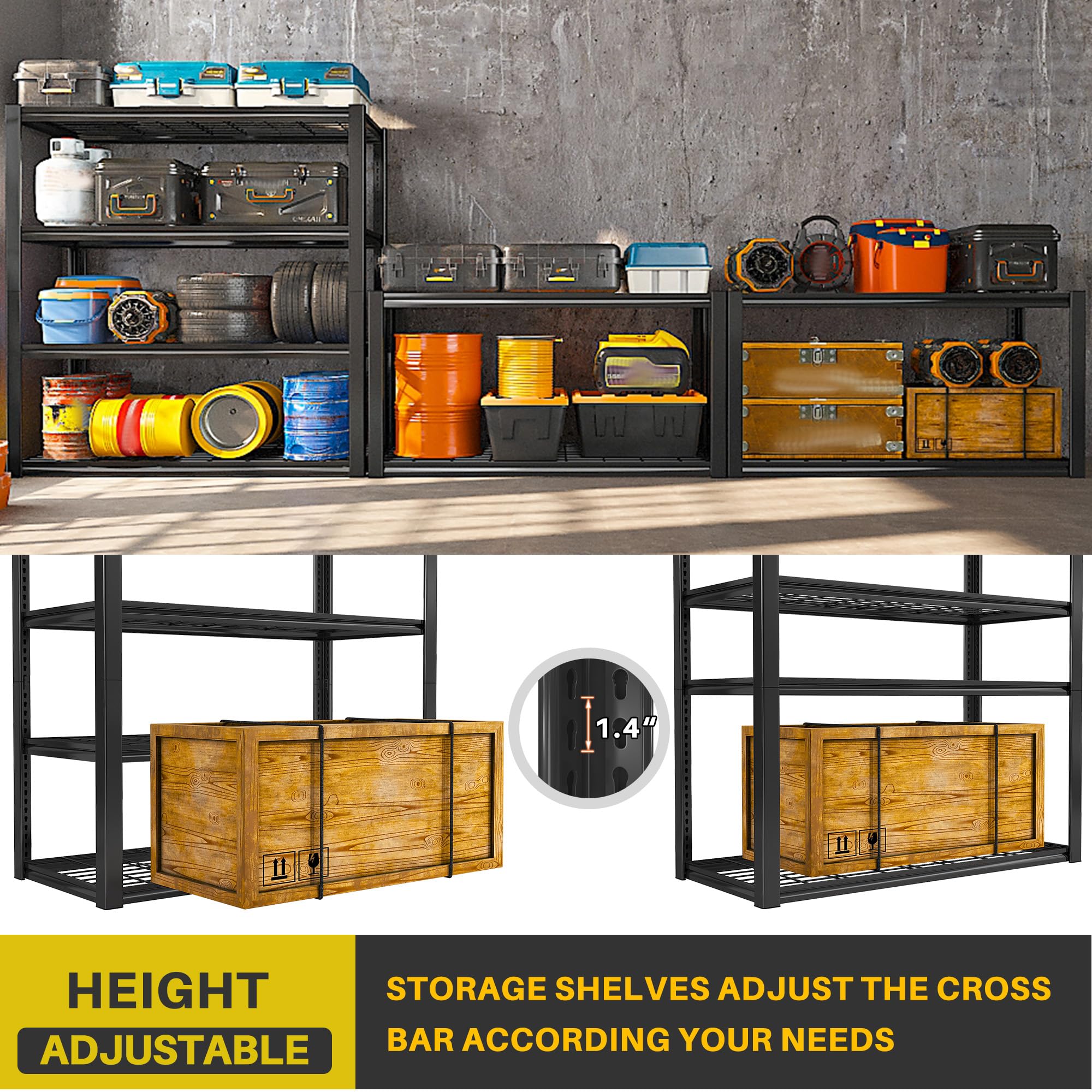 40" W Storage Shelves with Wire Mesh Panels for Garage Organization