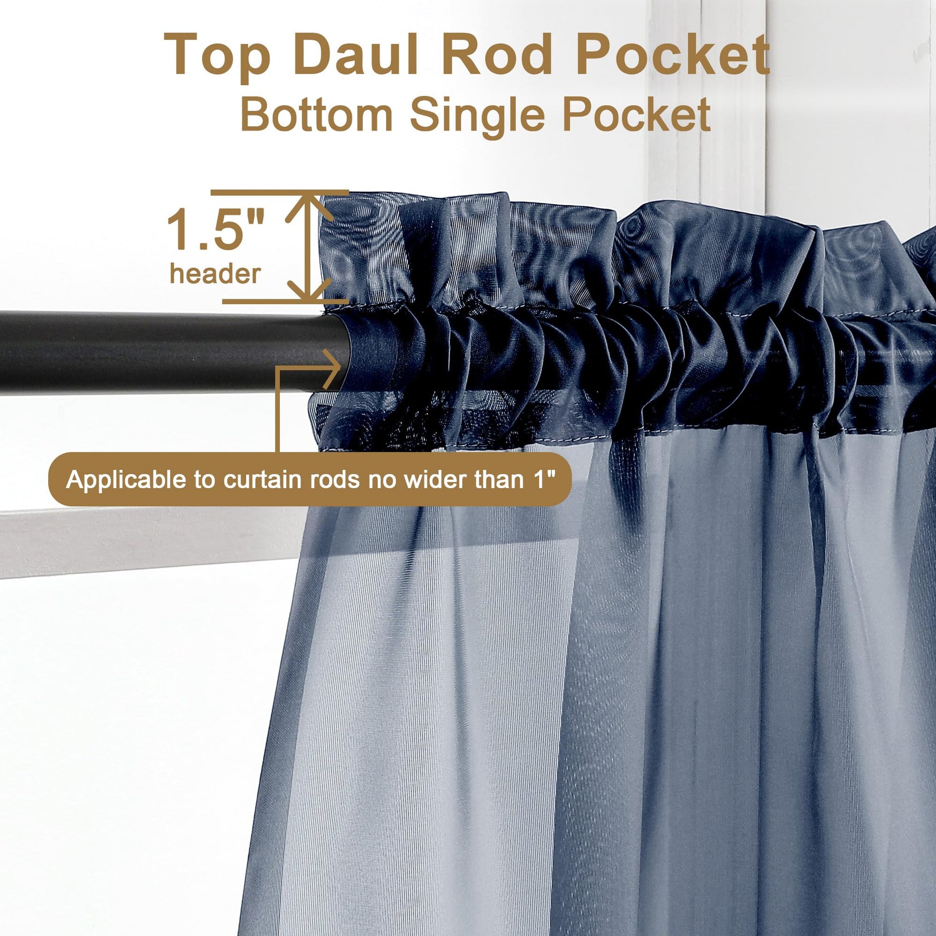 Sheer Navy Blue Curtains 90 inches Long 2 Panels (2 Count)