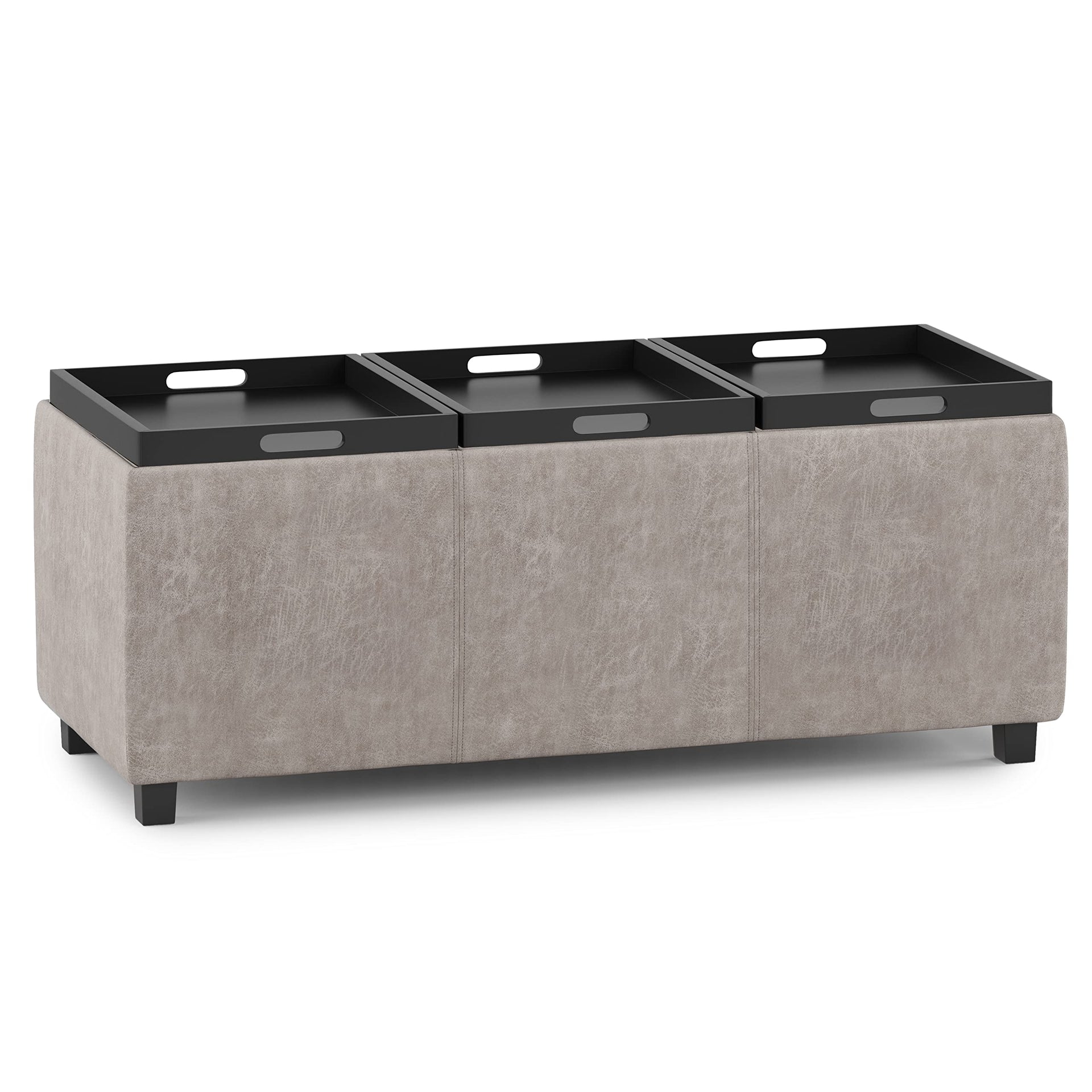 Avalon 42" Wide Vegan Leather Storage Ottoman in Grey