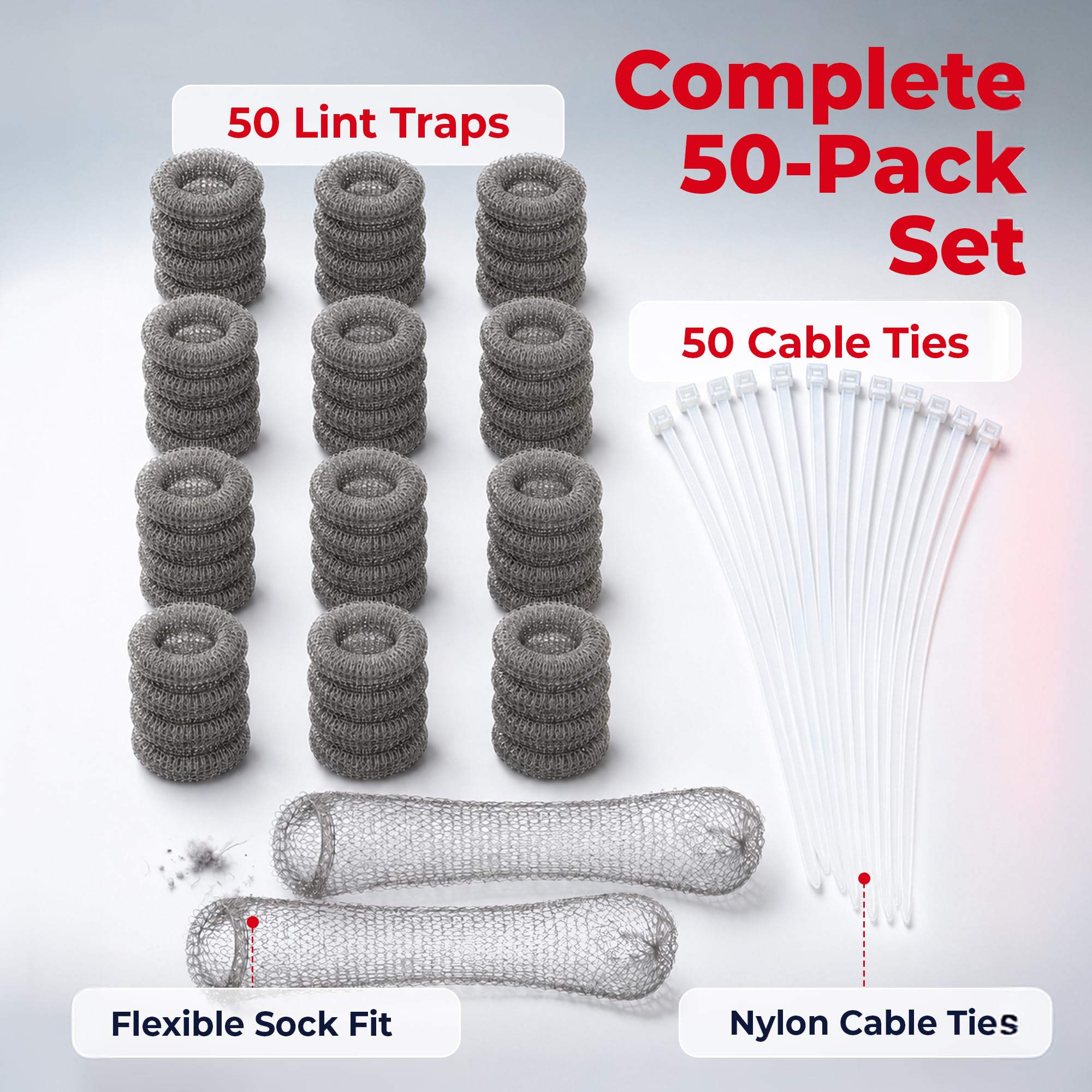 Washing Machine Lint Trap Stainless Steel 50 (50 Traps & Clamps)