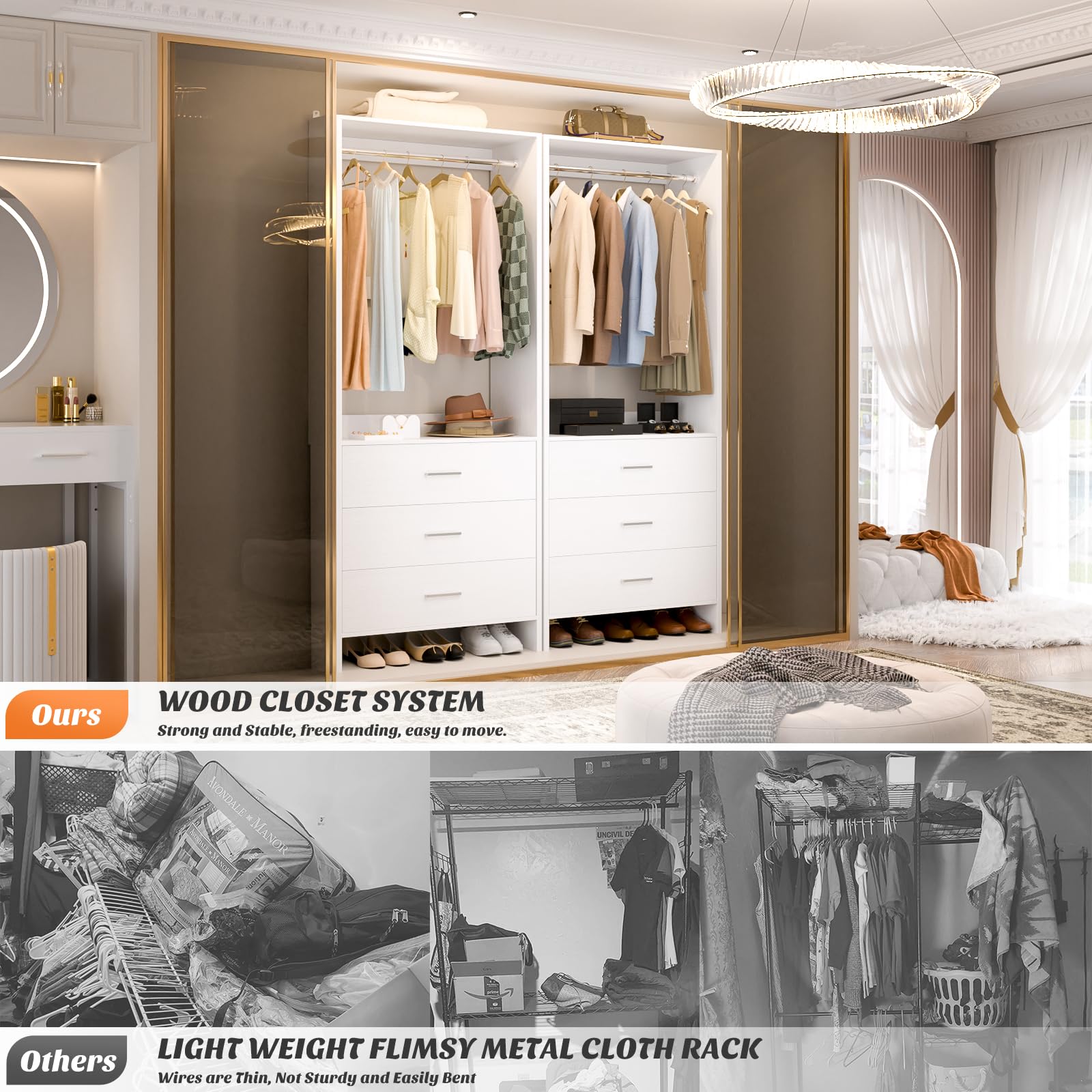 2FT Closet System with 3 Drawers