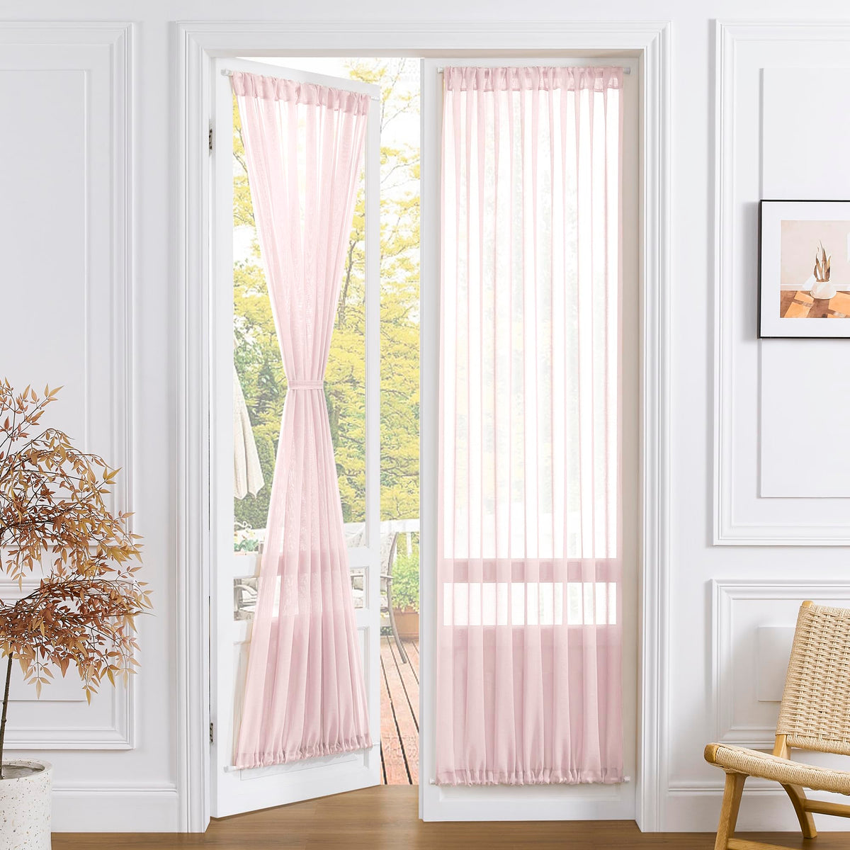 Sheer Door Curtain Closet Linen Textured Curtains Sheer Doorway Light Filtering Voile Patio Glass Doors Rod Pocket Curtain French Door