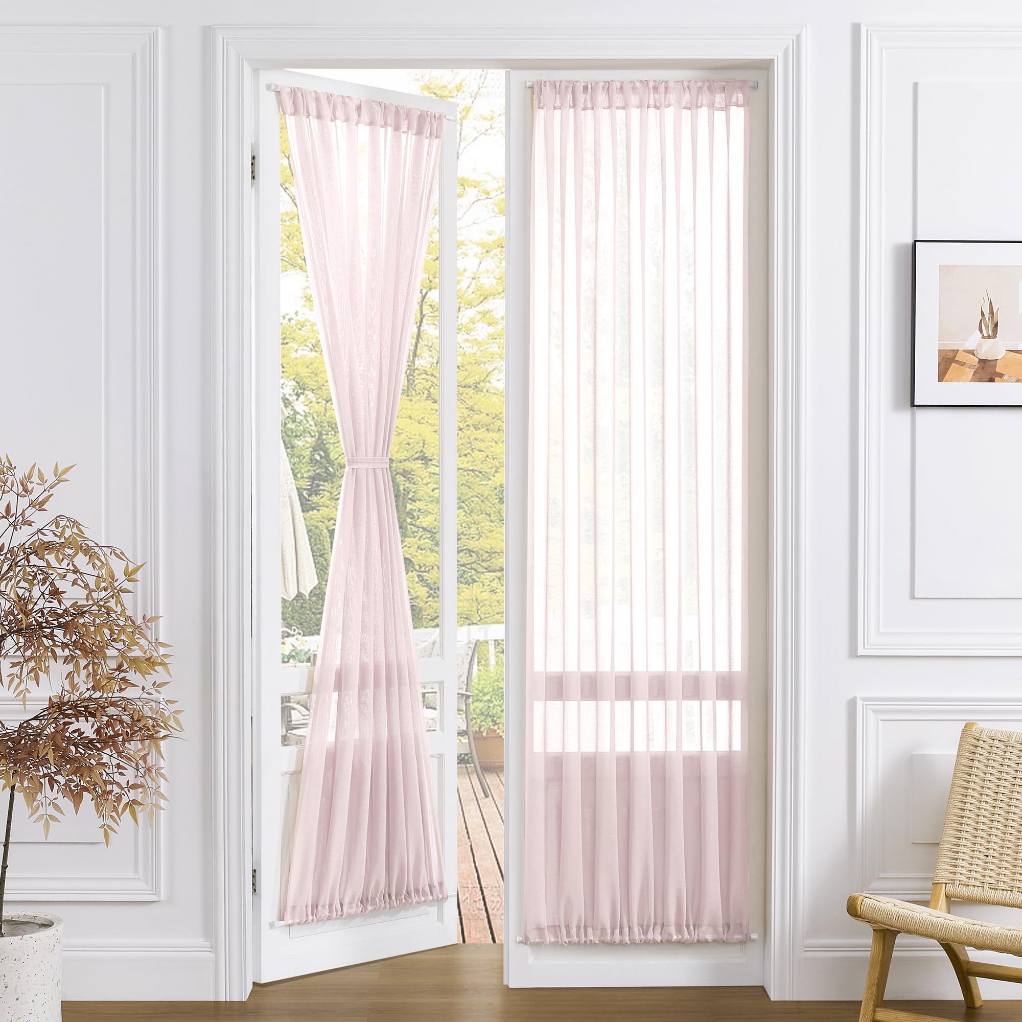 Sheer Door Curtain Closet Linen Textured Curtains Sheer Doorway Light Filtering Voile Patio Glass Doors Rod Pocket Curtain French Door