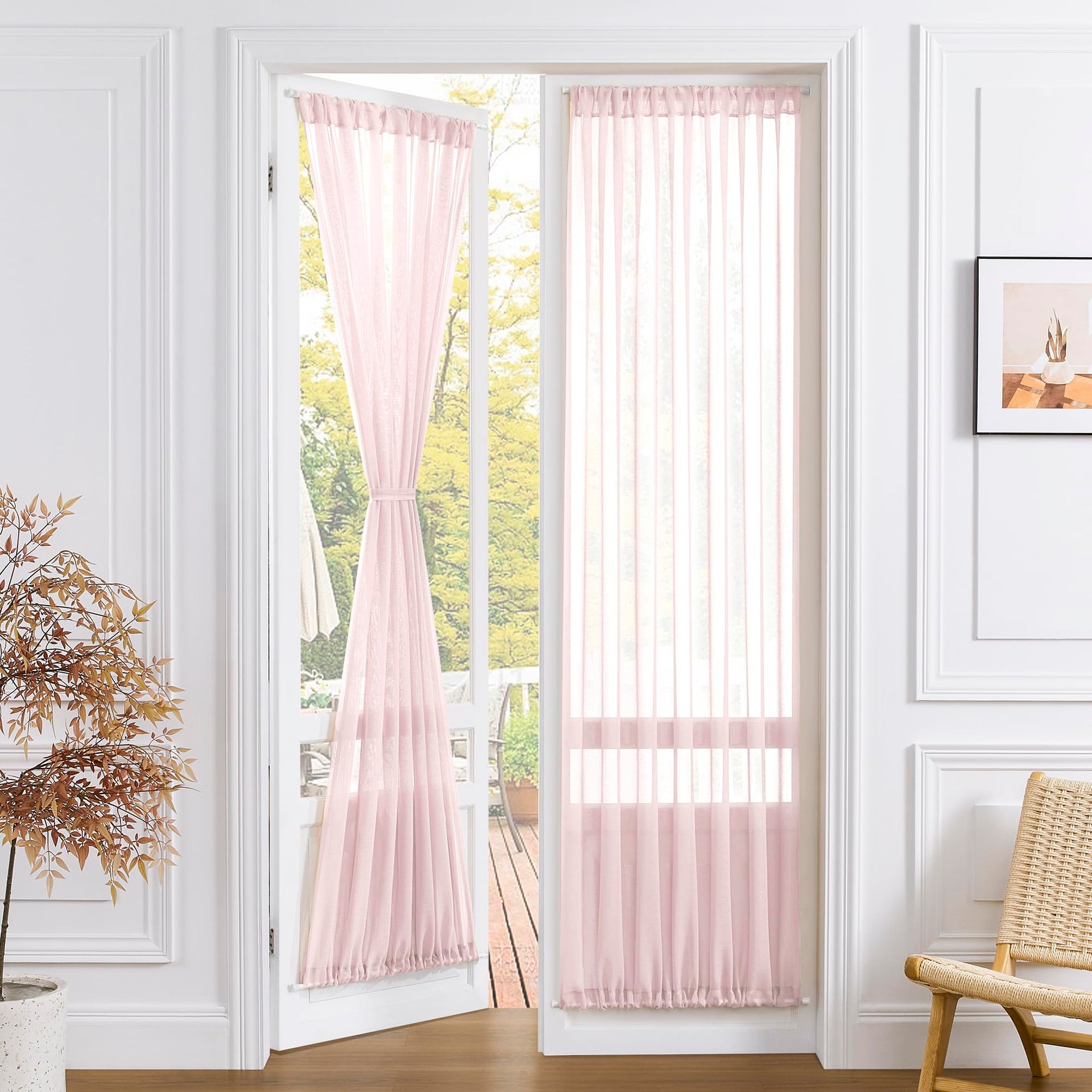 Sheer Door Curtains Closet Linen Textured Curtains Sheer Doorway Light Filtering Voile French Doors Rod Pocket Curtain Patio Glass Door
