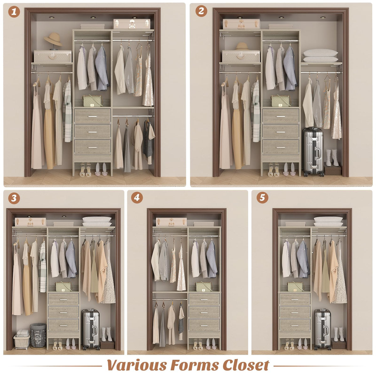 4FT Small Closet System with 3 Fabric Drawers