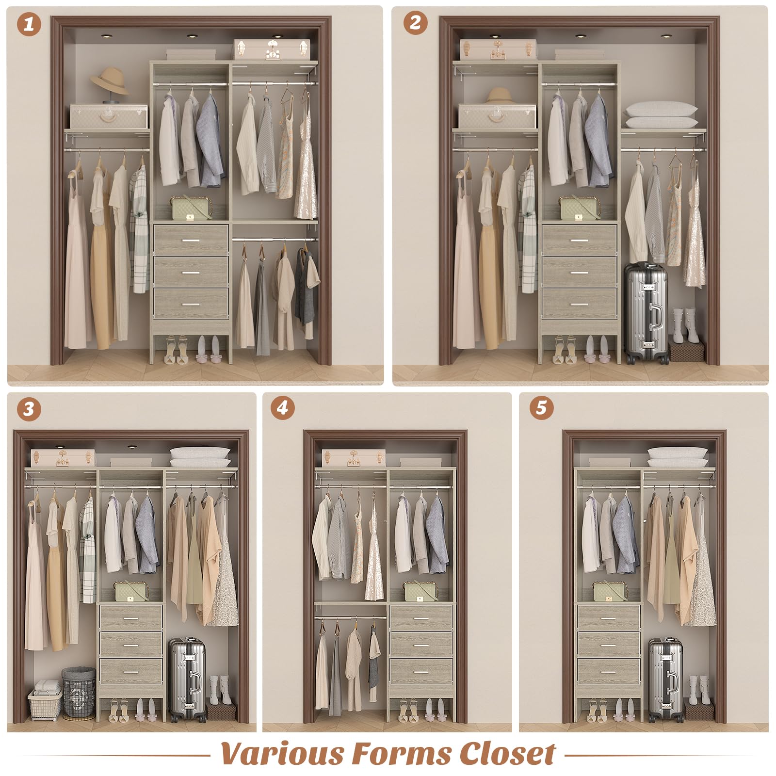 4FT Small Closet System with 3 Fabric Drawers