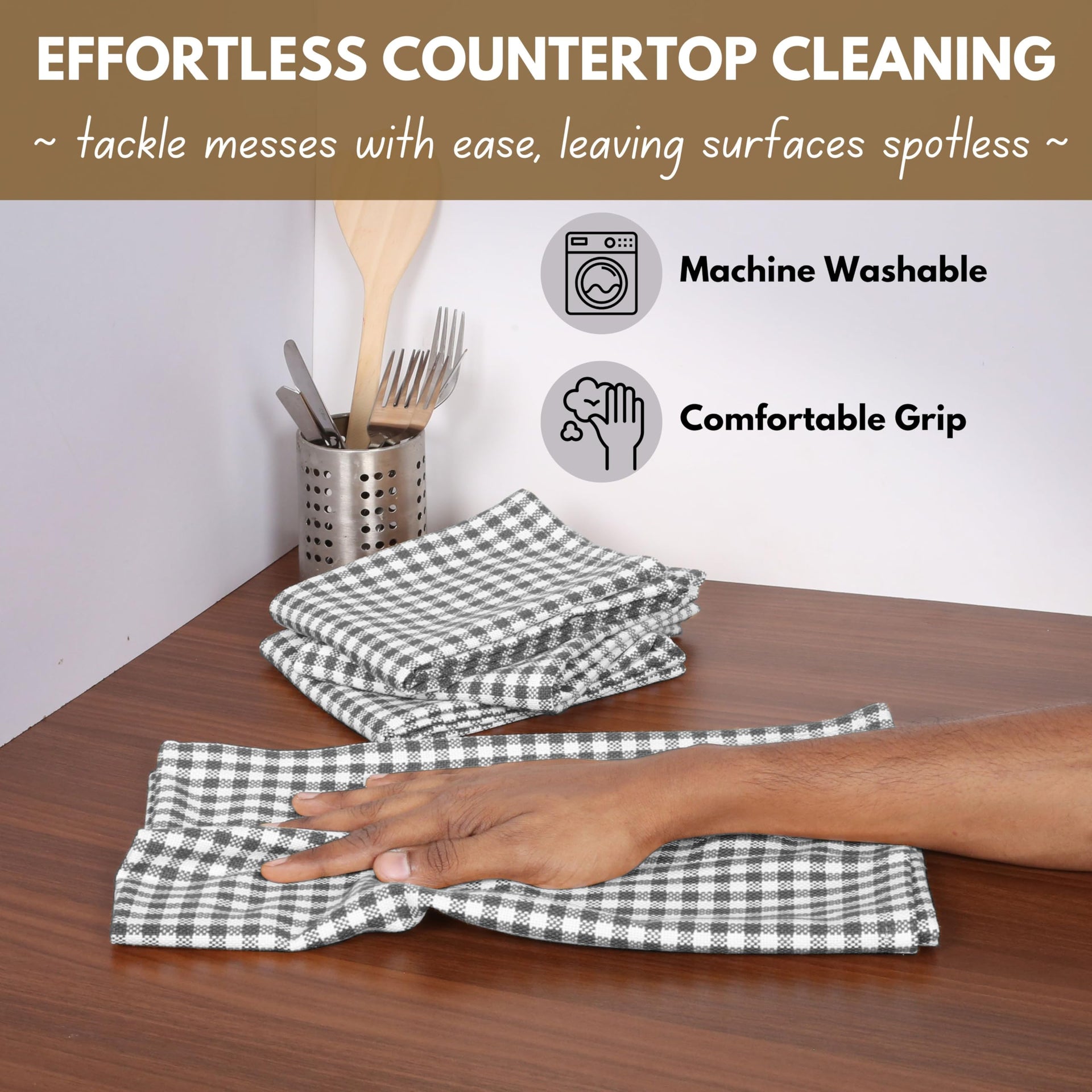 4 Pack Gingham Plaid Kitchen Towels 16"x26"