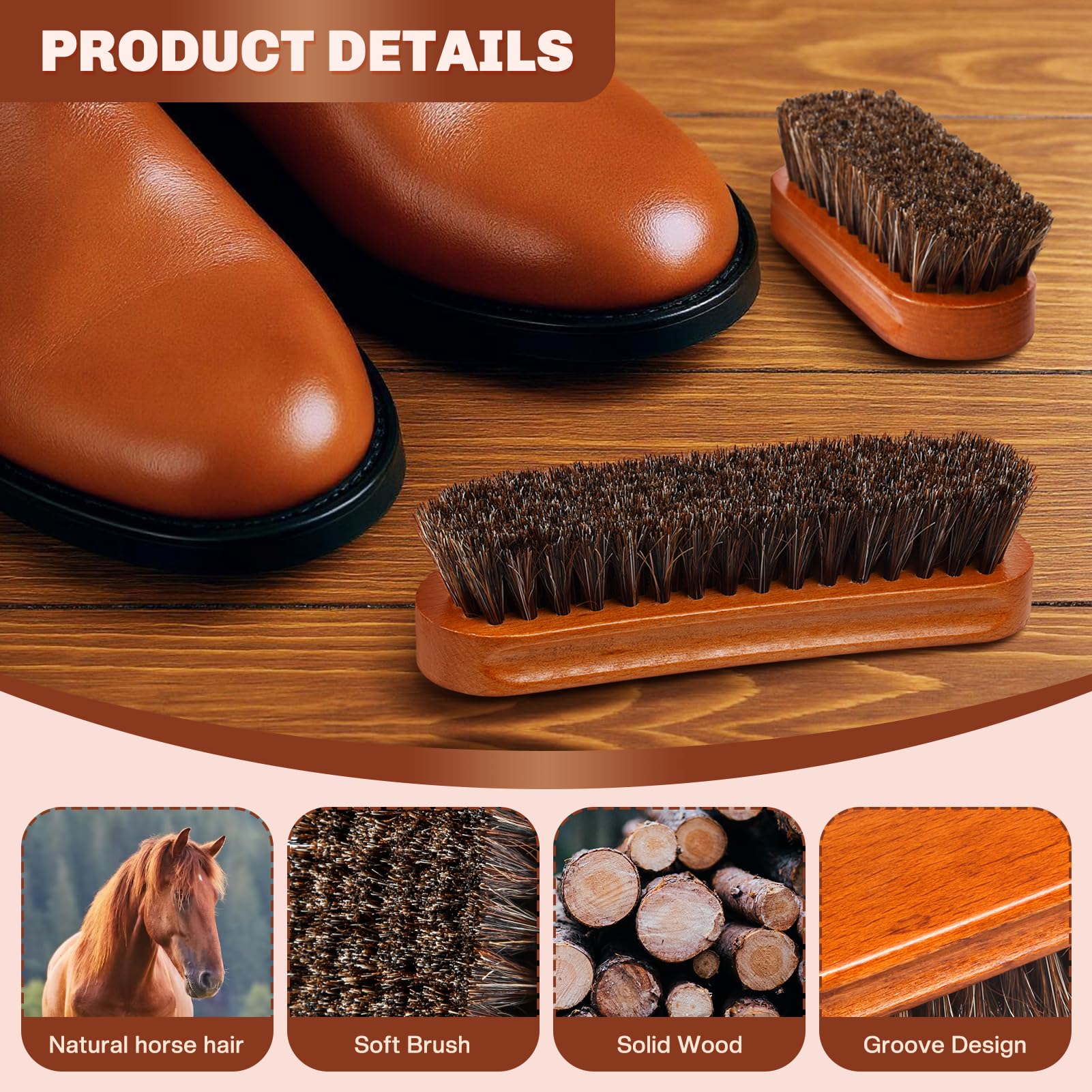 2 Pcs Horsehair Shine Shoes Brush Kit Polish Dauber Applicators Cleaning Leather Shoes Boots Care Brushes Suede Cleaner Brush (5.5 Count)