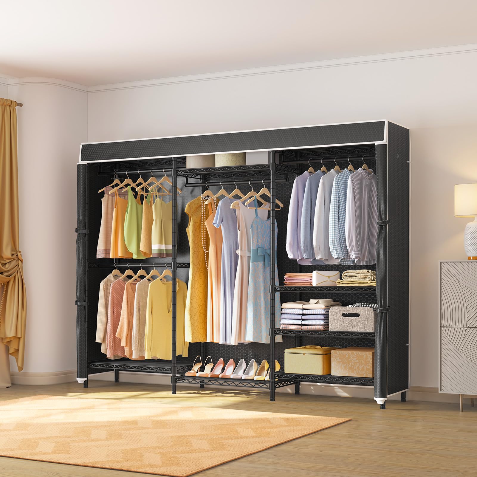 V5C Plus Covered Clothing Rack Portable Wardrobe Closet