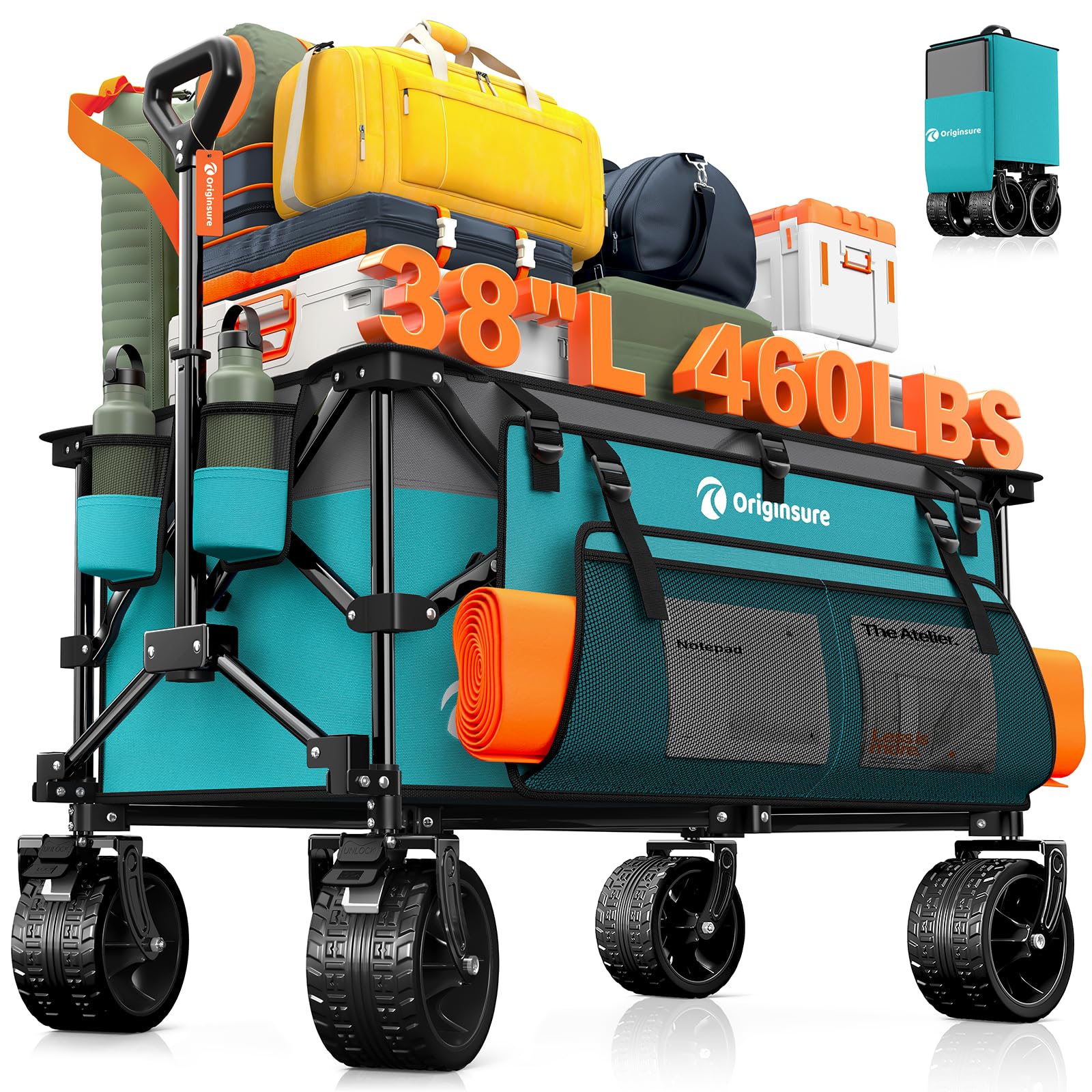 220L Foldable Beach Wagon Cart with Big Wheels