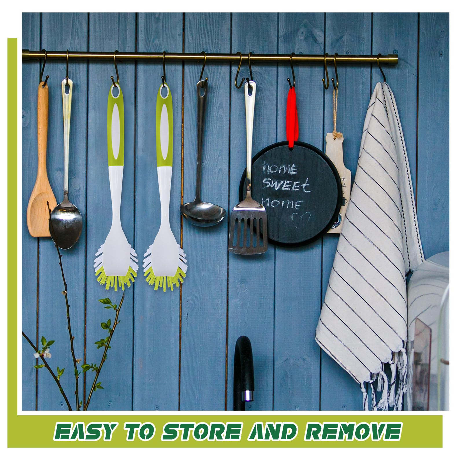 20 Pcs Light Green Kitchen Scrub Dish Brush Bulk with 11 Inch Anti Slip Handle Cleaning Dish Scrubber with Stiff Bristles Washing Scrub Brushes for Housekeeping for Pots and Pans