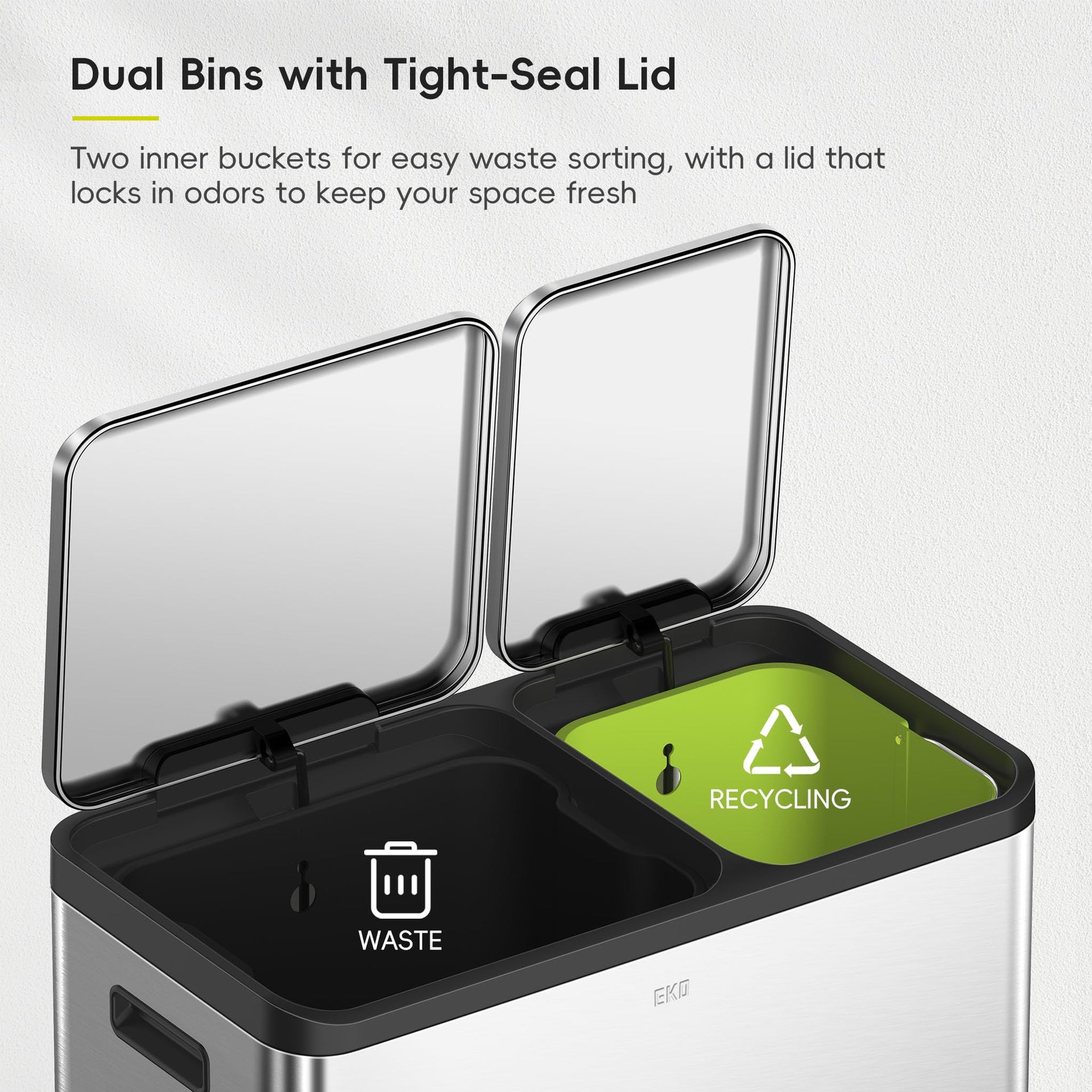 EcoCasa Stainless Steel Dual Step Trash Can for Recycling