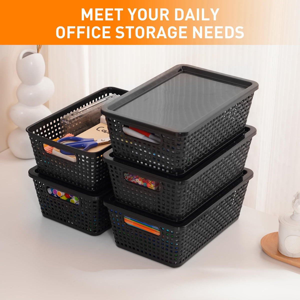 Plastic Storage Baskets With Lid (8 Count)