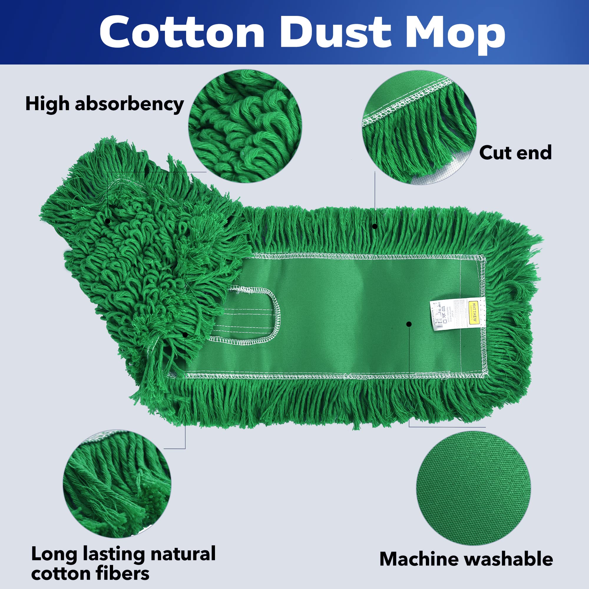 Matthew Cleaning 24'' Industrial Strength Cotton Dust Mop Refill Washable Replacement Heads for Residential & Commercial Use Fit Standard Dust Mop Frames - ModHome Supplies
