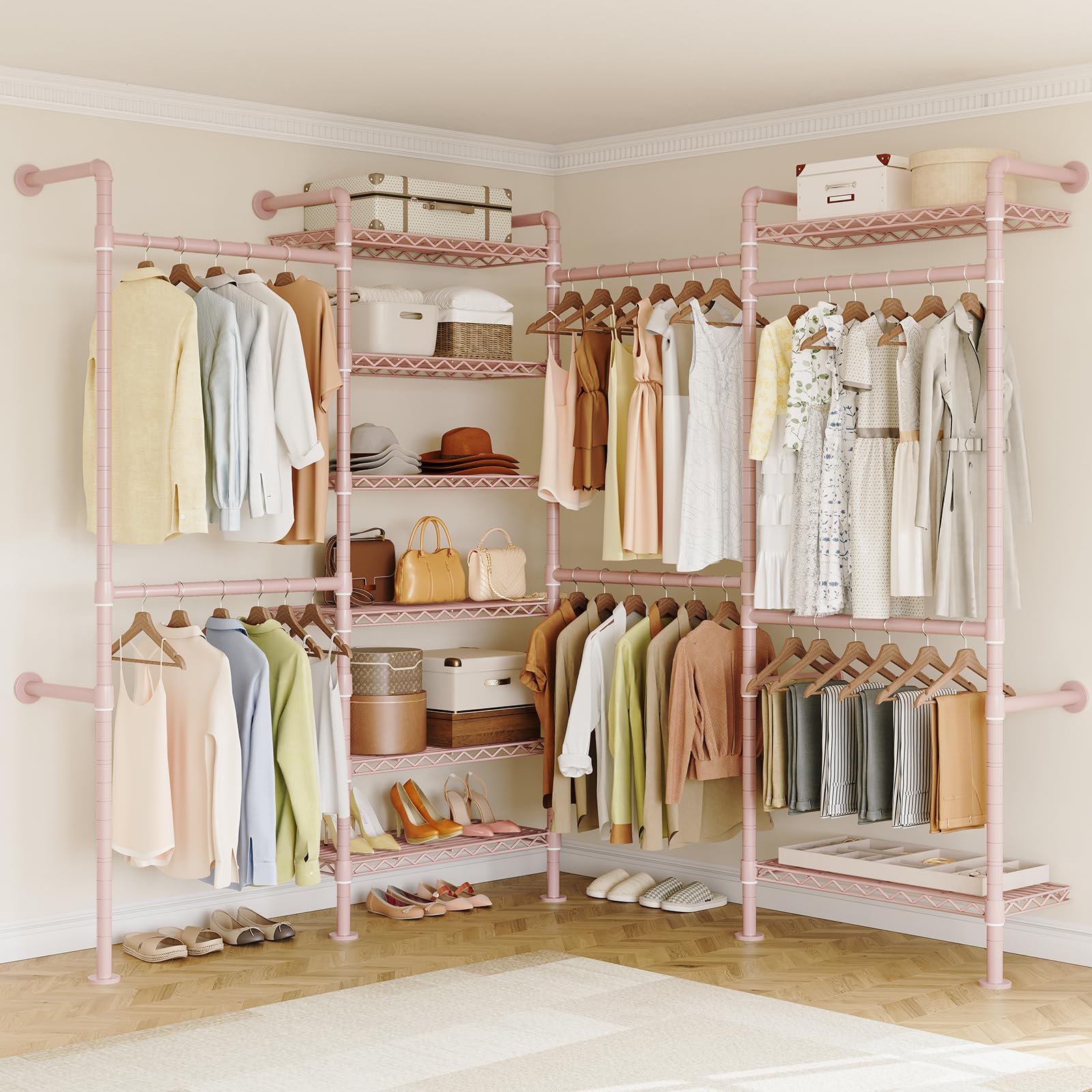 L4 Wall Mounted Heavy Duty Corner Industrial Pipe Clothing Rack