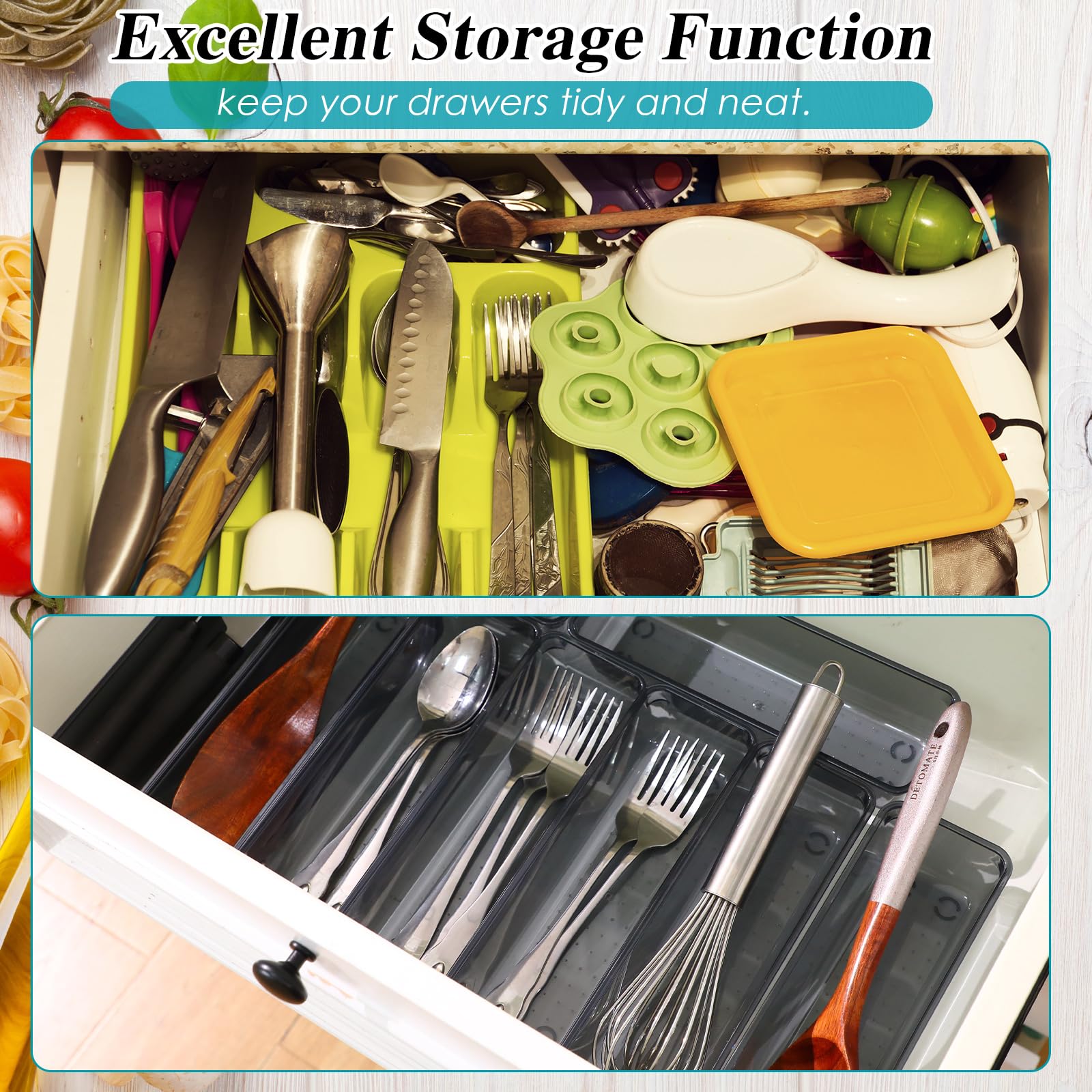 12 Pcs Clear Drawer Organizer 9 x 3 x 2 Inches Plastic Rectangle Trays Makeup Vanity Storage Bins and Kitchen Drawers Dividers for Office Desk Silverware Kitchen Utensils (12 Count)
