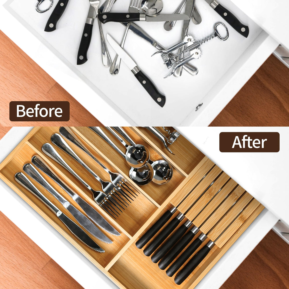 Bamboo Silverware Drawer Organizer