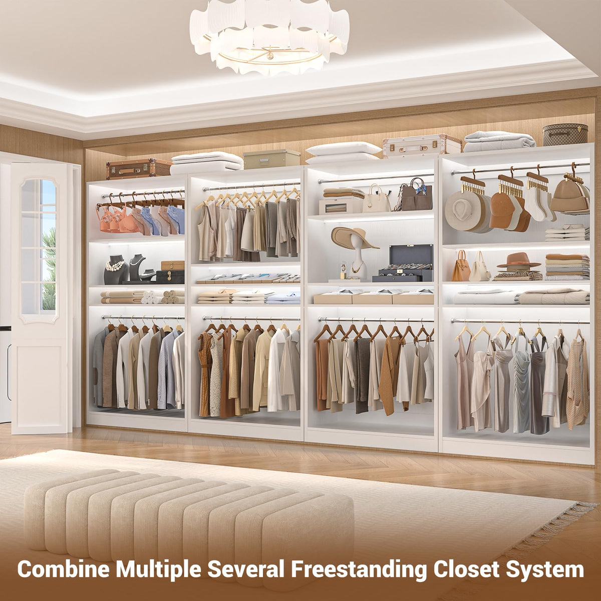 3FT Freestanding Closet System with 2 Hanging Rods & Adjustable Shelve