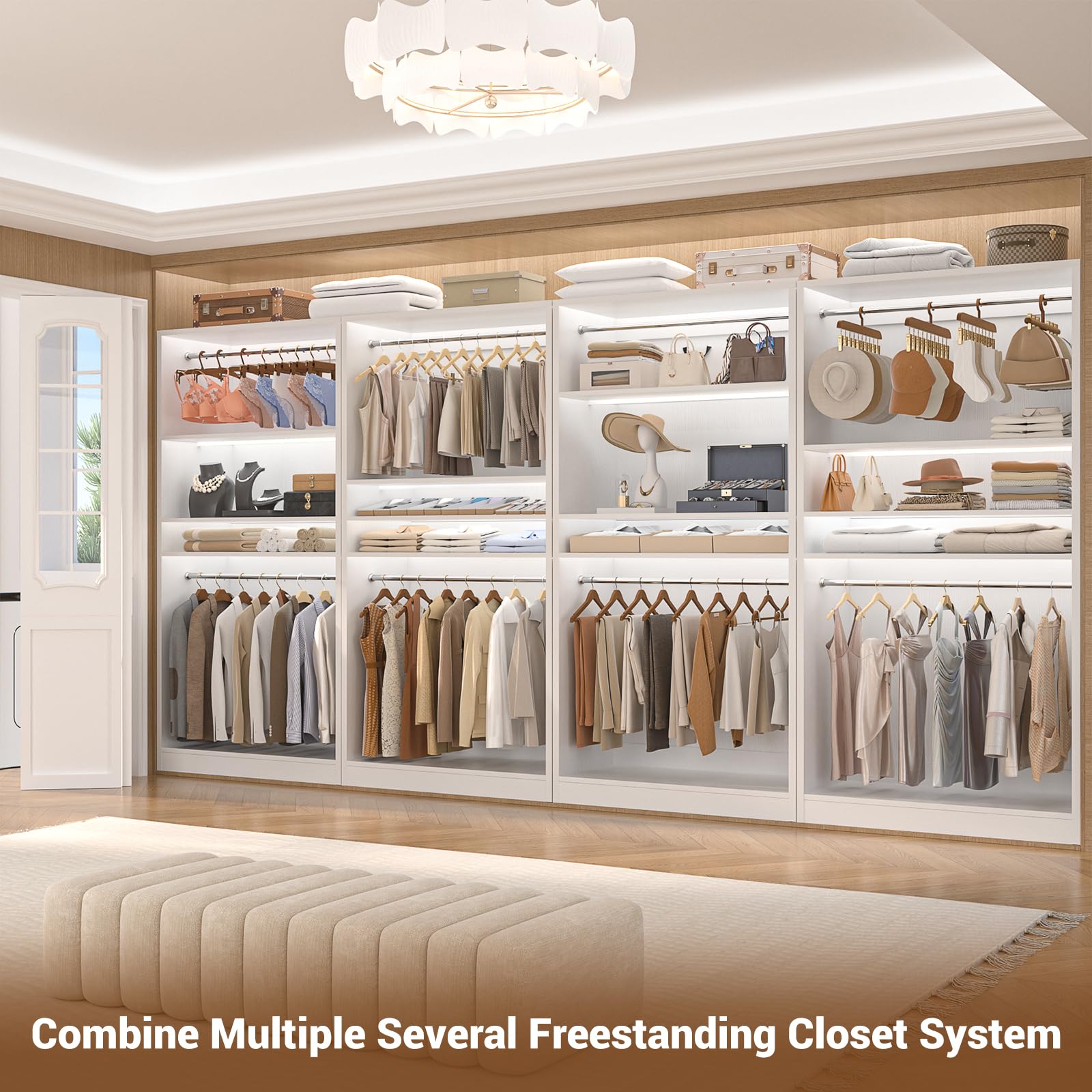 3FT Freestanding Closet System with 2 Hanging Rods & Adjustable Shelve