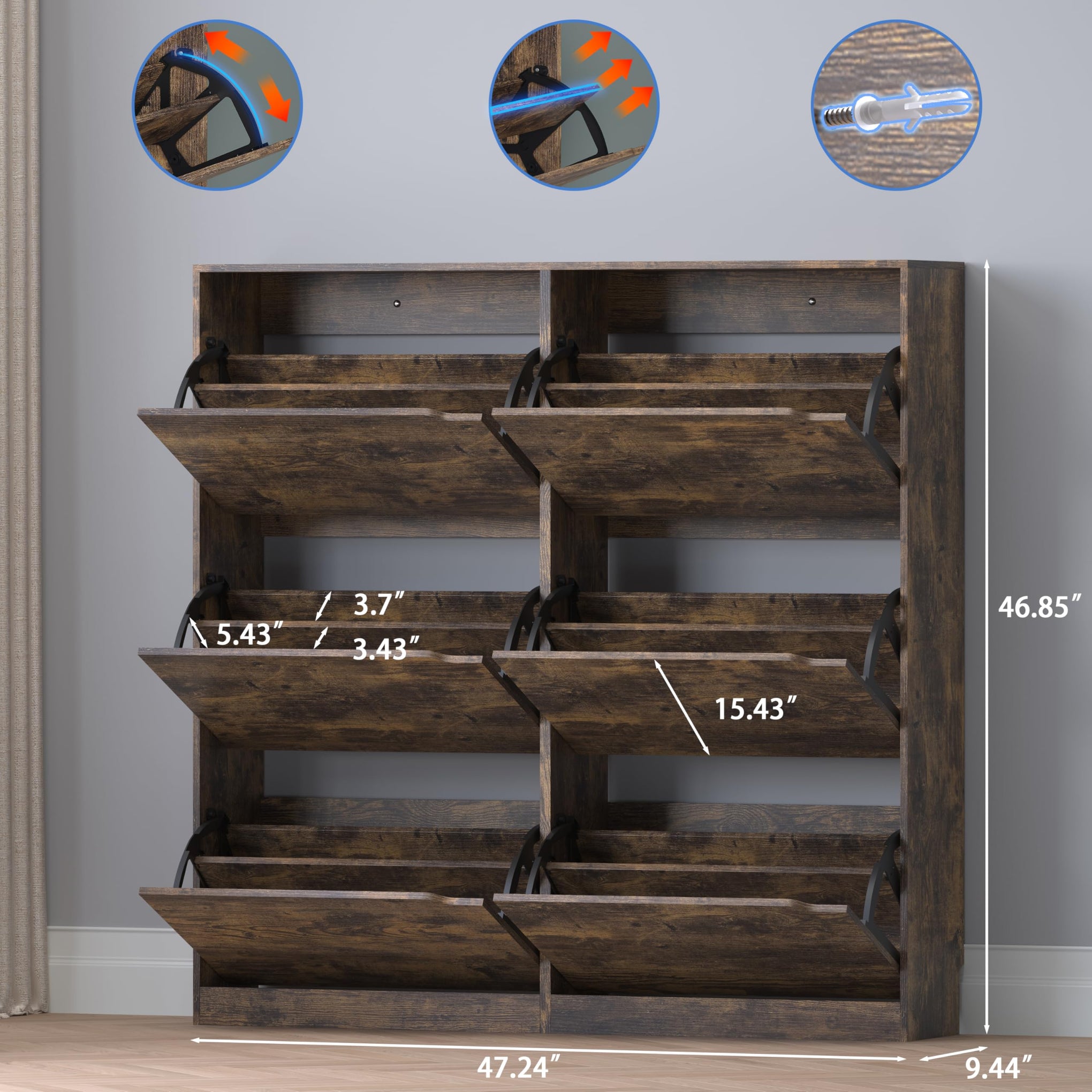 Shoe Cabinet with 6 Flip Drawers
