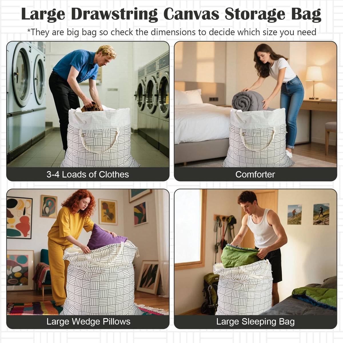 Canvas Laundry Bag with Handles & Drawstring